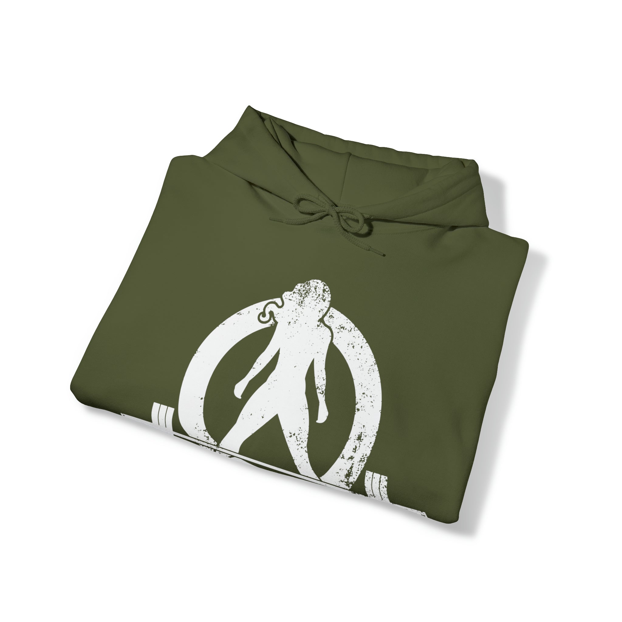 COFFEE and a Barbell  - Distressed White Logo  - Unisex Heavy Blend Hooded Sweatshirt