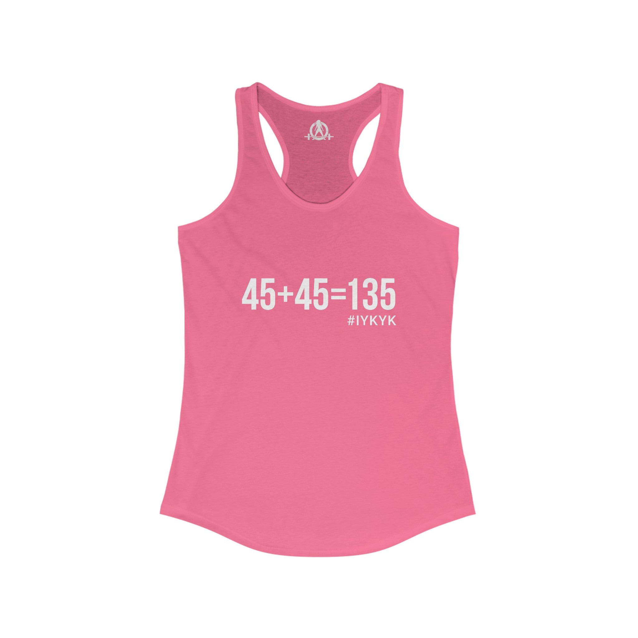 45 + 45 = 135 - Women's Ideal Racerback Tank - White Print Front