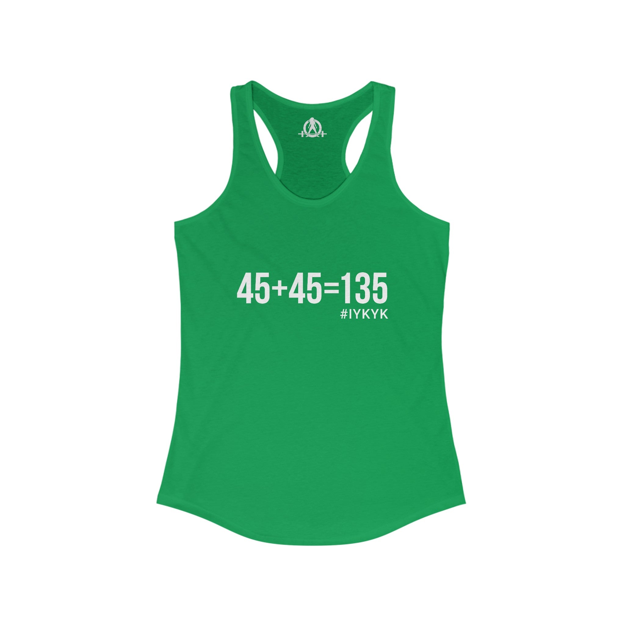 45 + 45 = 135 - Women's Ideal Racerback Tank - White Print Front