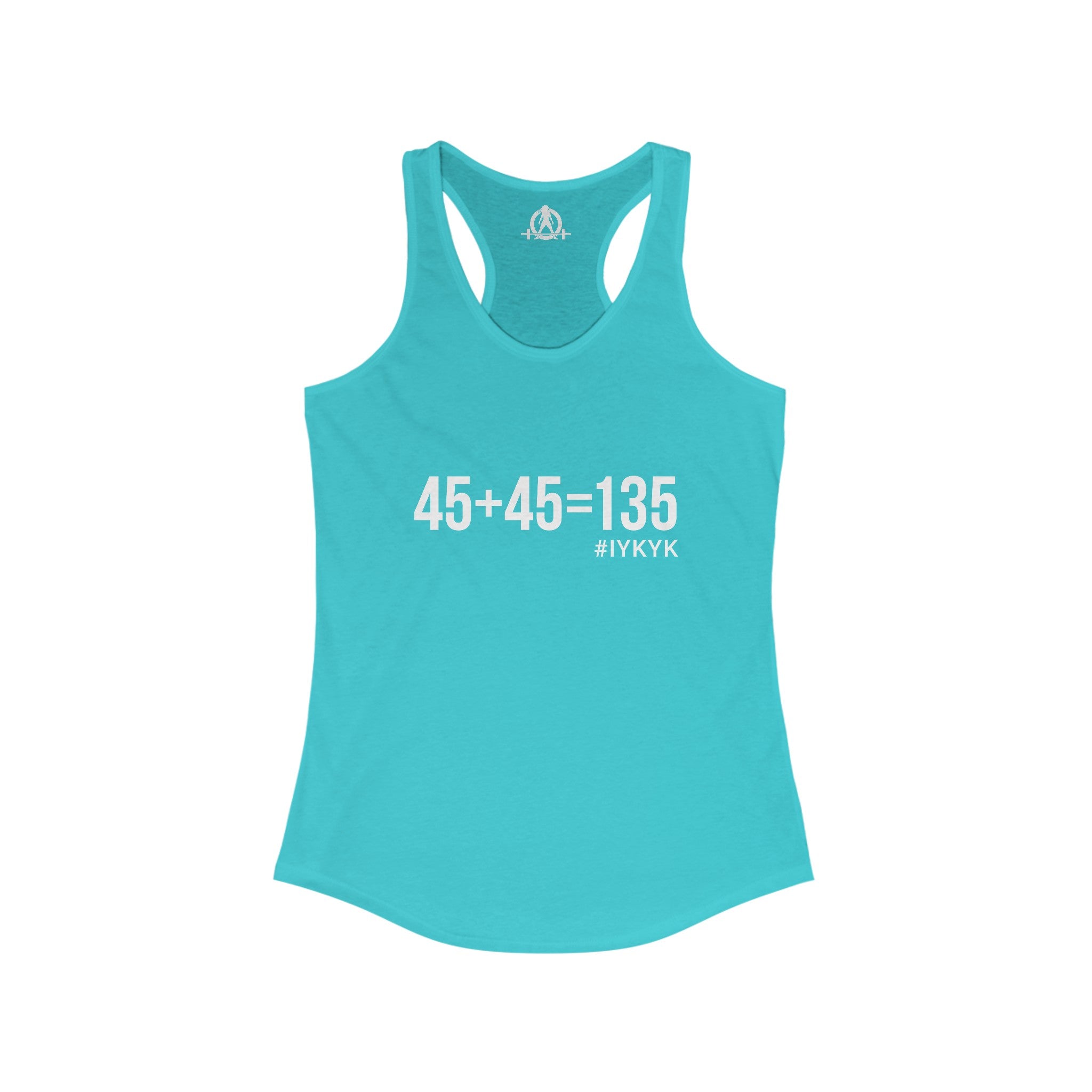 45 + 45 = 135 - Women's Ideal Racerback Tank - White Print Front