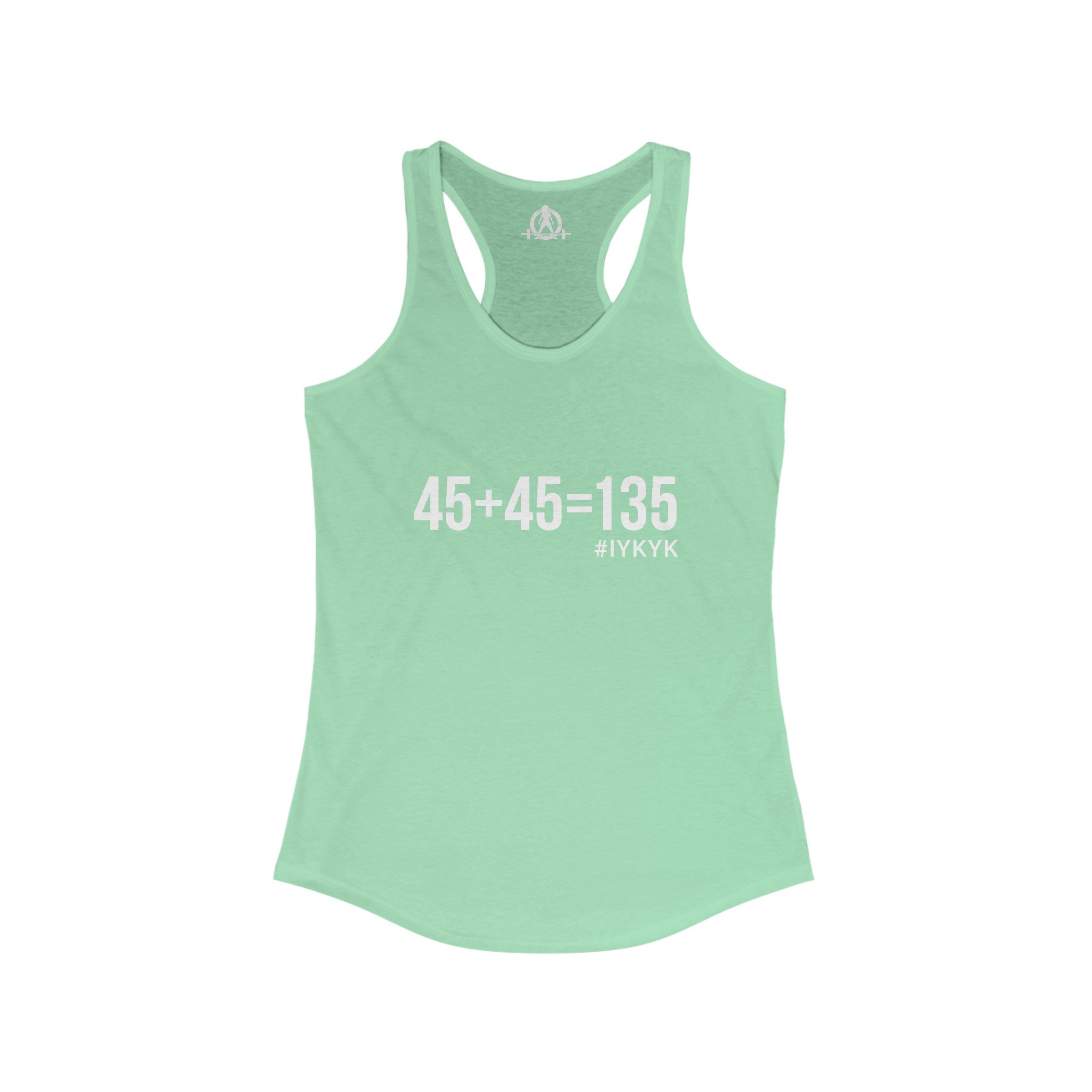 45 + 45 = 135 - Women's Ideal Racerback Tank - White Print Front