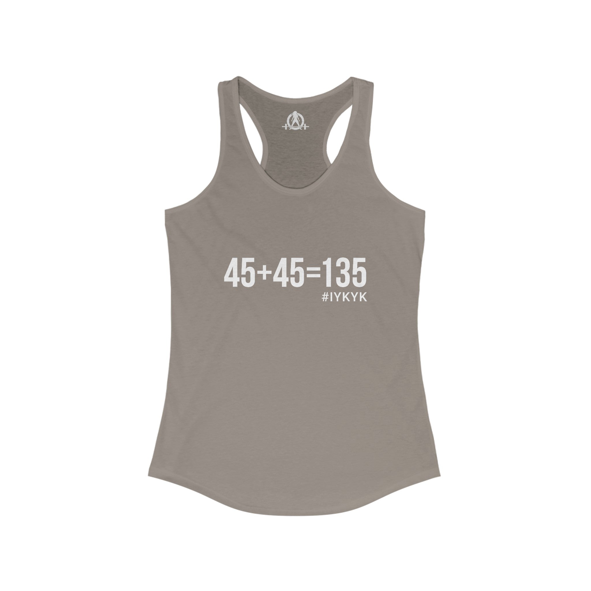 45 + 45 = 135 - Women's Ideal Racerback Tank - White Print Front