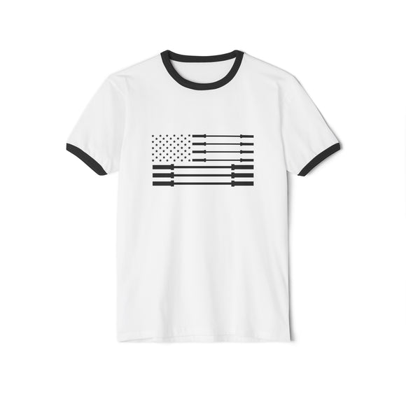Star Barbell - Unisex Cotton Ringer T-Shirt - Black Logo Front