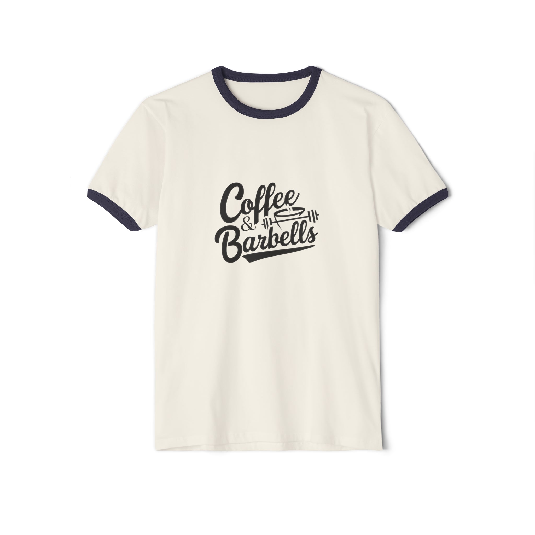 Coffee & Barbells  - Unisex Cotton Ringer T-Shirt - Black Logo Plain Back