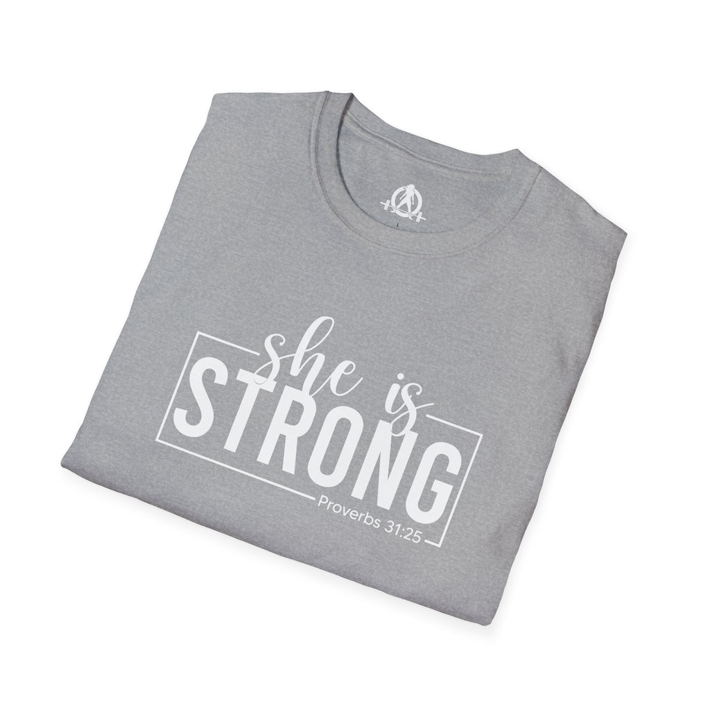 She Is STRONG - Unisex Softstyle T-Shirt - Front White Print