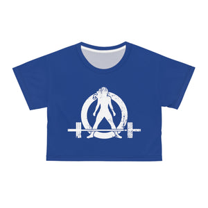 Crop Tee AOP - Dark Blue - White Distressed Logo