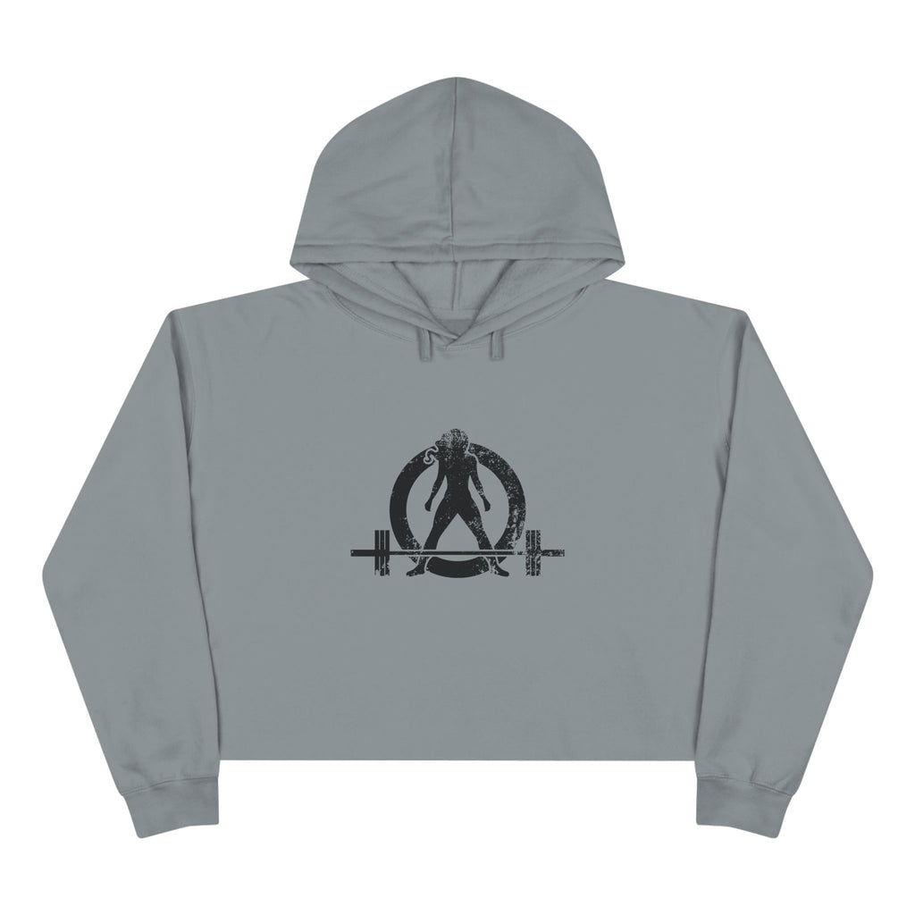Empowered Crop Hoodie – For Strong Women Who Lift - Black Distressed Logo