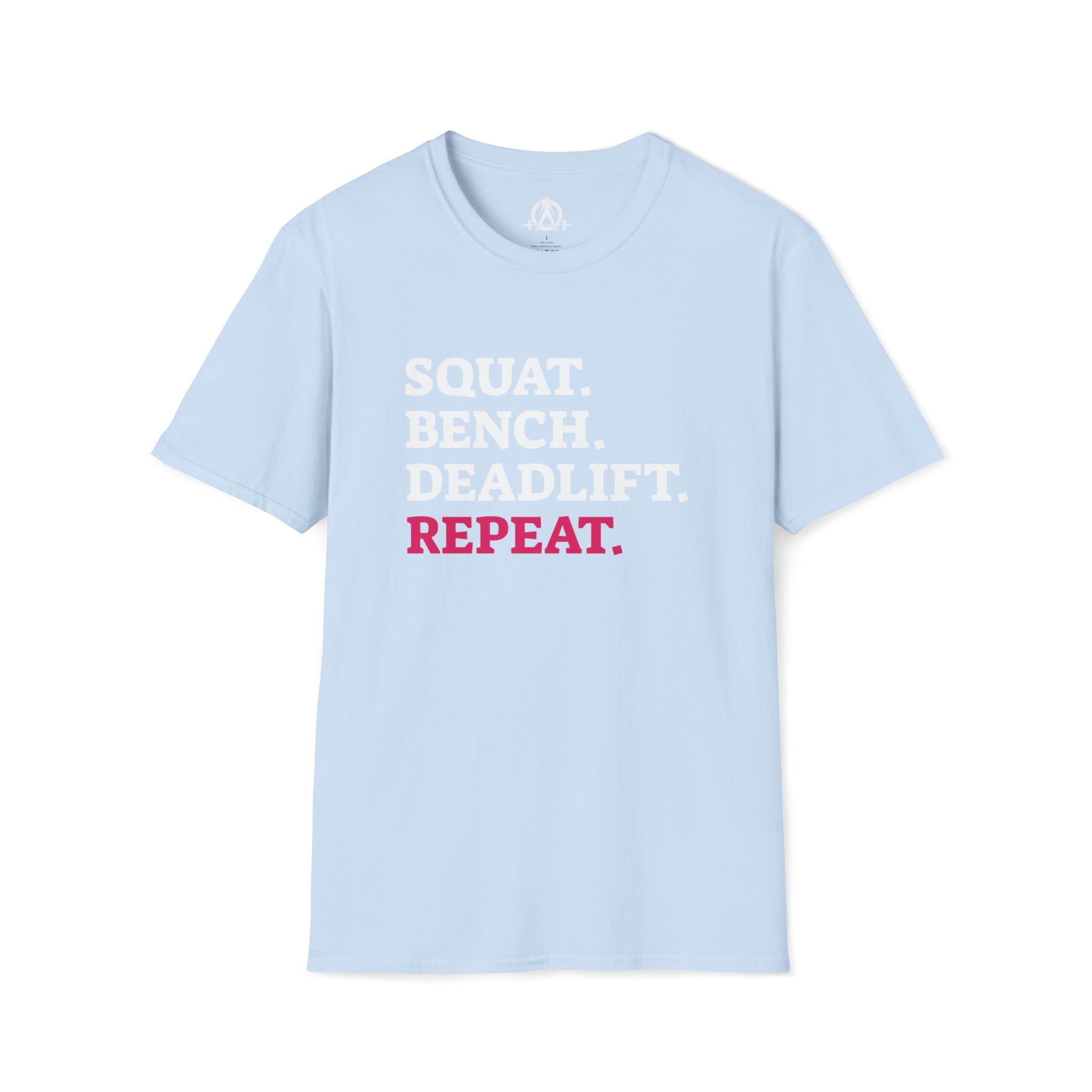 Squat Bench Deadlift Repeat - Unisex Softstyle T-Shirt - Black & Pink - Plain Back