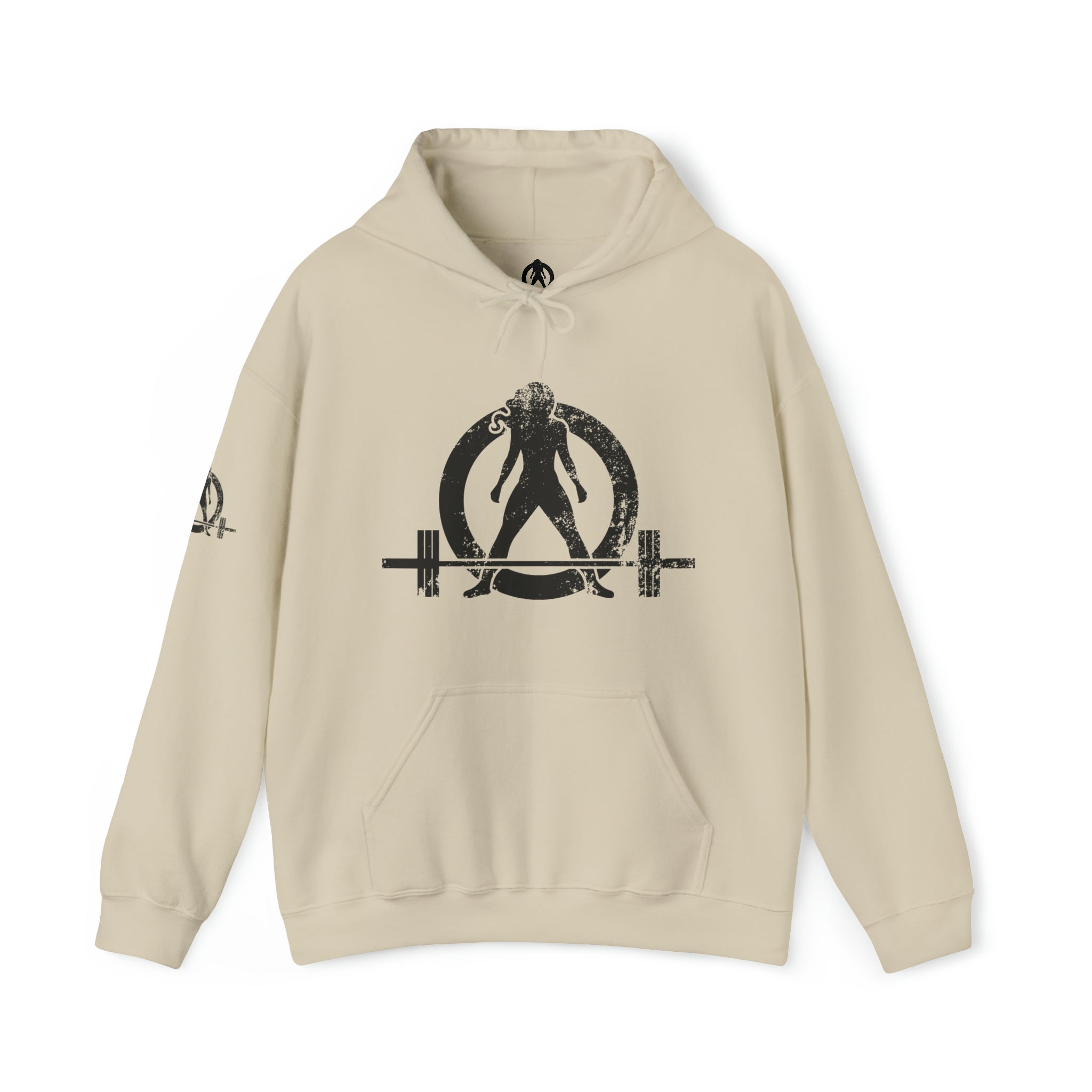 Squat Bench Deadlift Repeat - Unisex Heavy Blend Hooded Sweatshirt - Dark Black Logo - Pink - SBDR on BACK