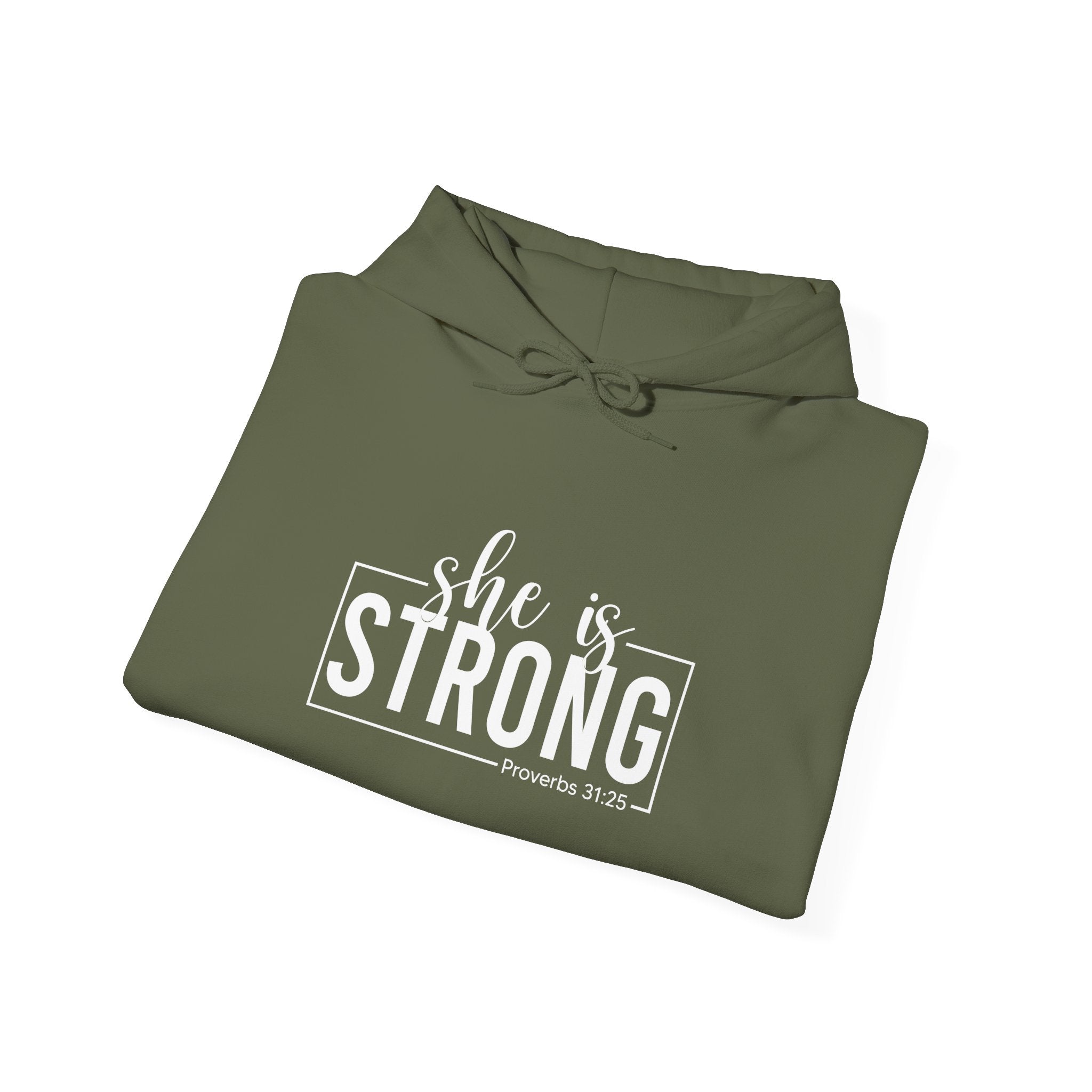 She is STRONG - Unisex Heavy Blend Hooded Sweatshirt - White Logo