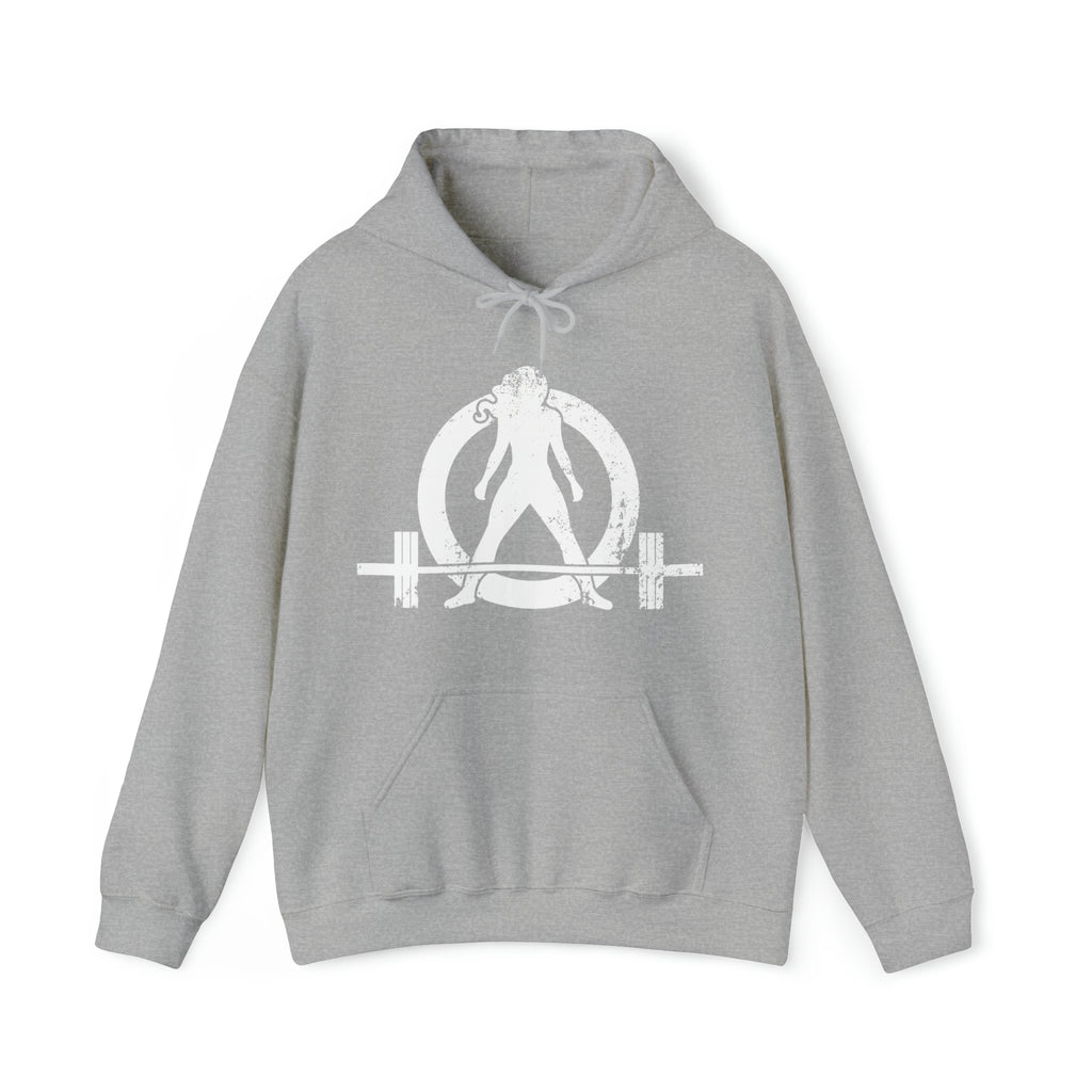 Strong Not Skinny - White Distressed Logo - Unisex Heavy Blend Hooded Sweatshirt