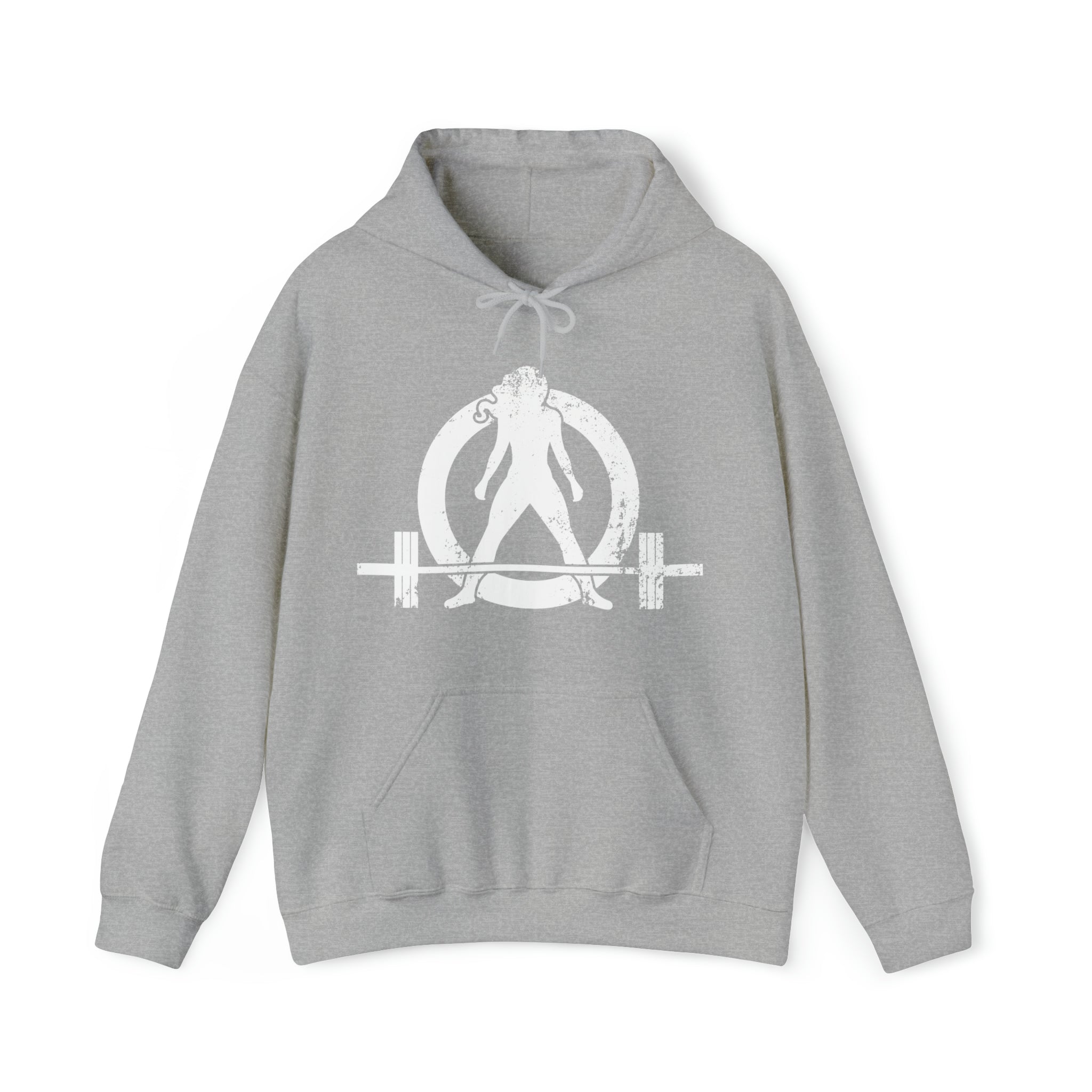 Strong Not Skinny - White Distressed Logo - Unisex Heavy Blend Hooded Sweatshirt