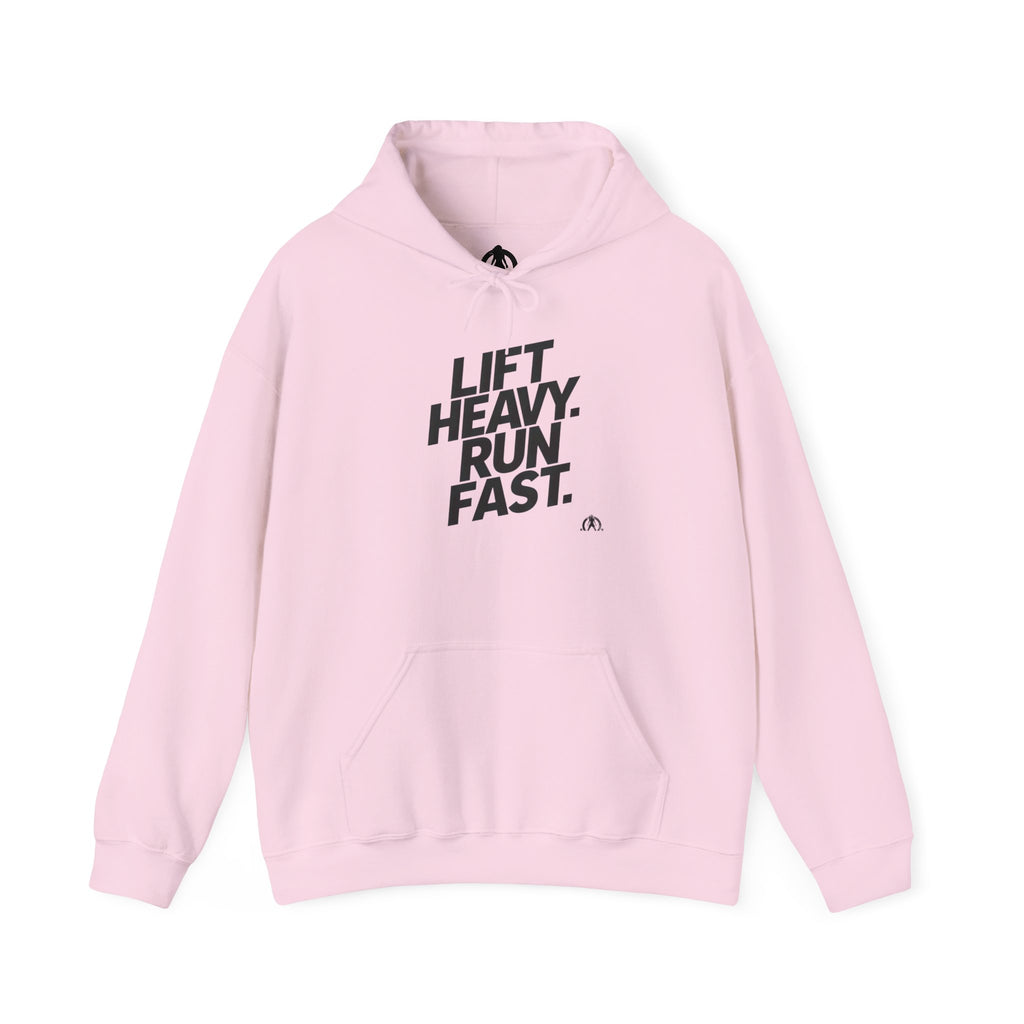 Lift Heavy Run Fast – Unisex Heavy Blend™ Hooded Sweatshirt (Front Black Logo) 🏋️‍♂️🏃‍♀️🖤