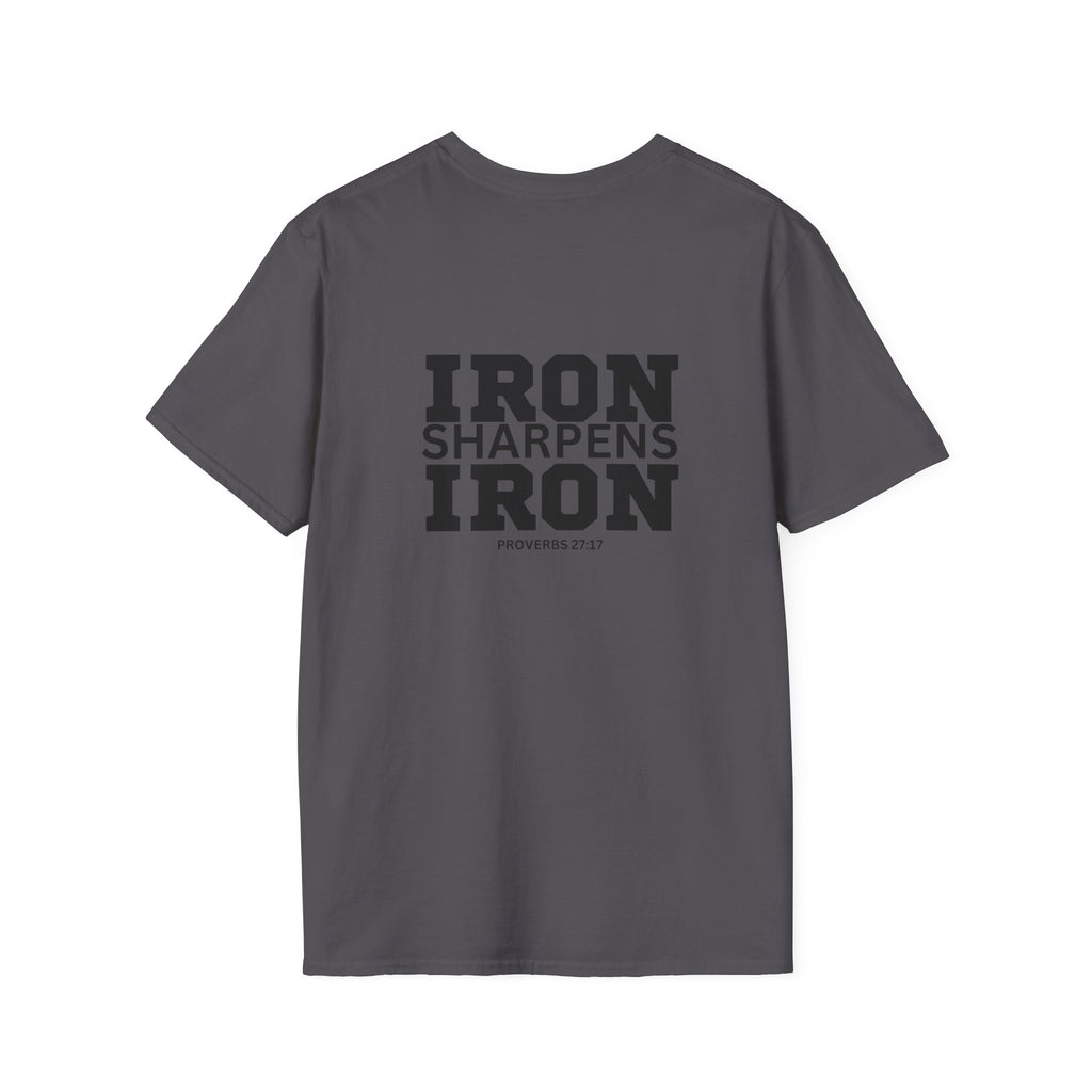 Iron Sharpens Iron - Unisex Softstyle T-Shirt - Black Logo Front & Back