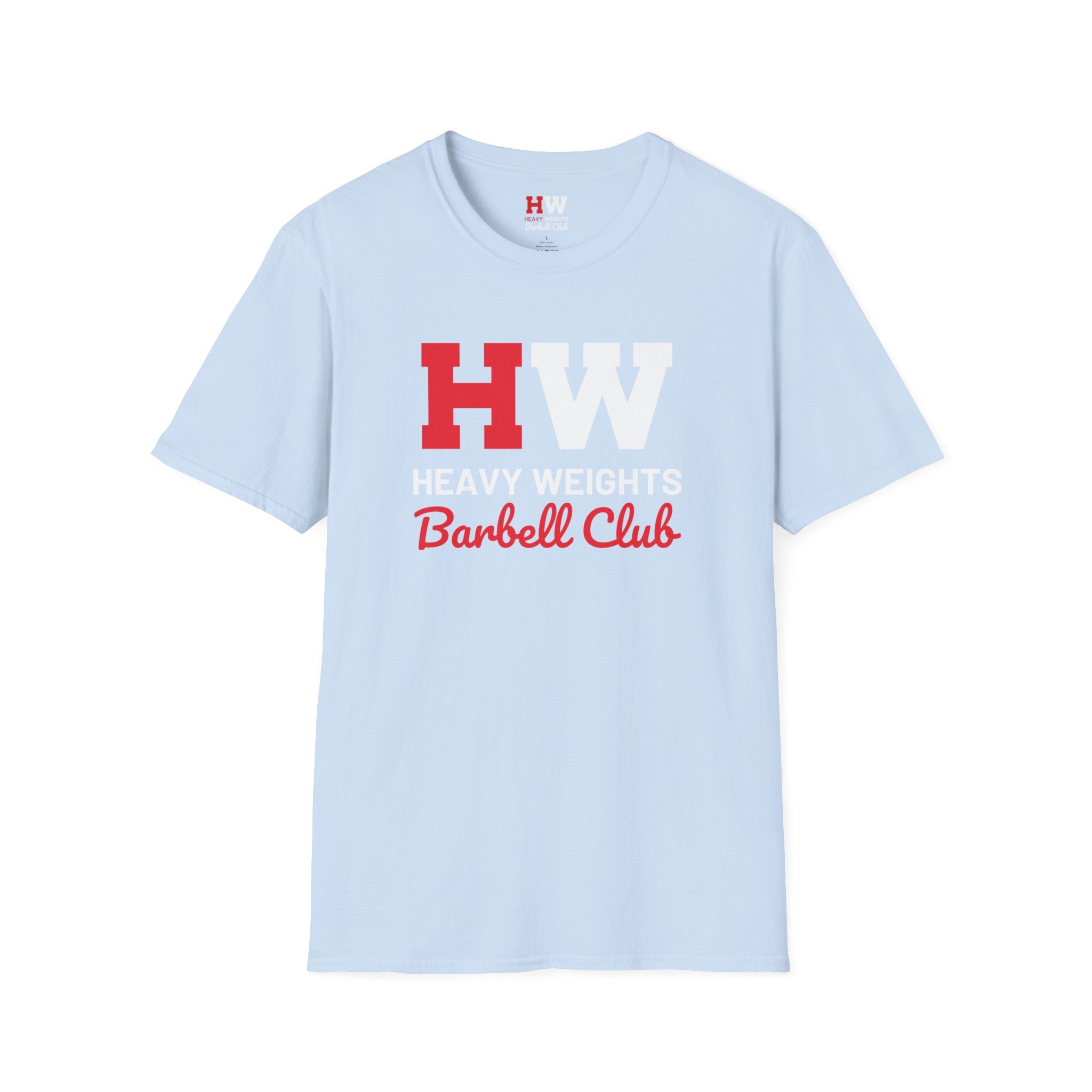 Heavy Weights Barbell Club  - Unisex Softstyle T-Shirt - Black Logo - Plain Back