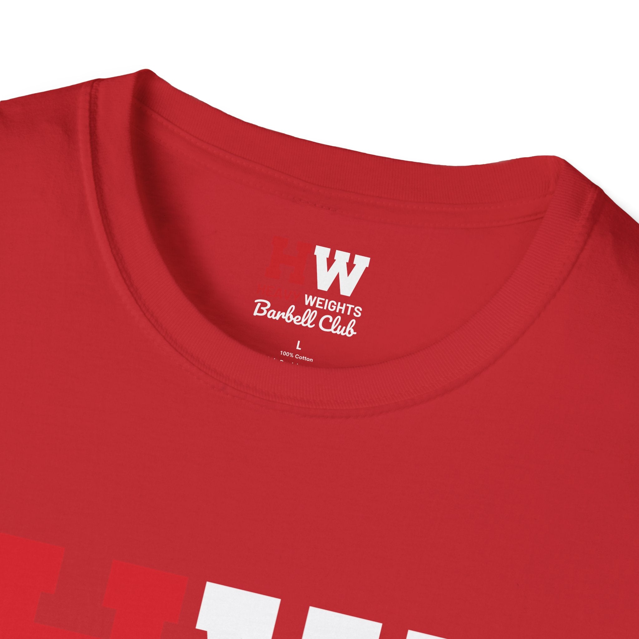 Heavy Weights Barbell Club  - Unisex Softstyle T-Shirt - Black Logo - Plain Back