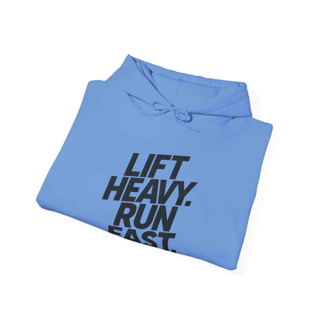 Lift Heavy Run Fast - Unisex Heavy Blend Hooded Sweatshirt  - Front Black Logo