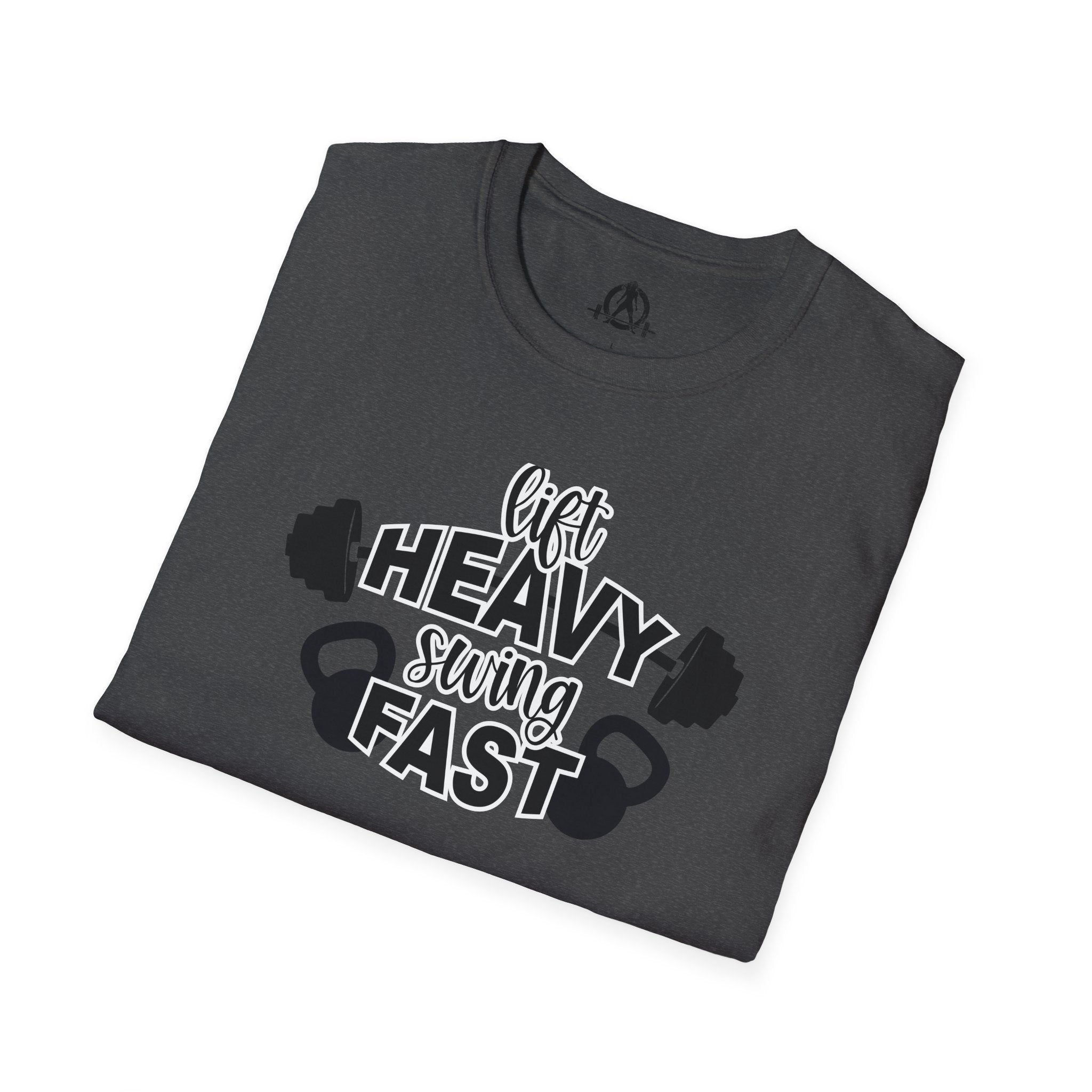 Lift Heavy Swing Fast - Unisex Softstyle T-Shirt - Front Logo Plain Back
