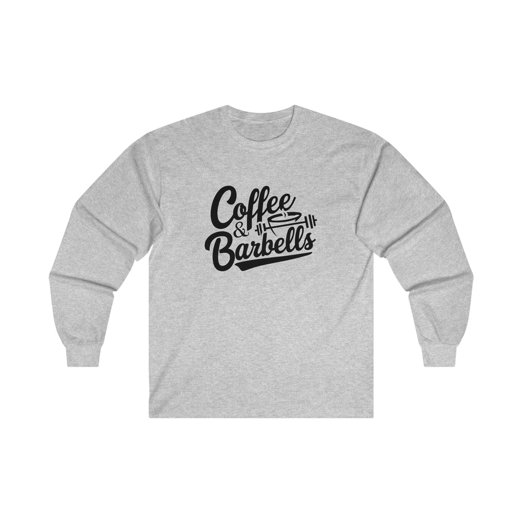 Coffee & Barbells - Unisex Ultra Cotton Long Sleeve Tee - Black Front Logo Plain Back
