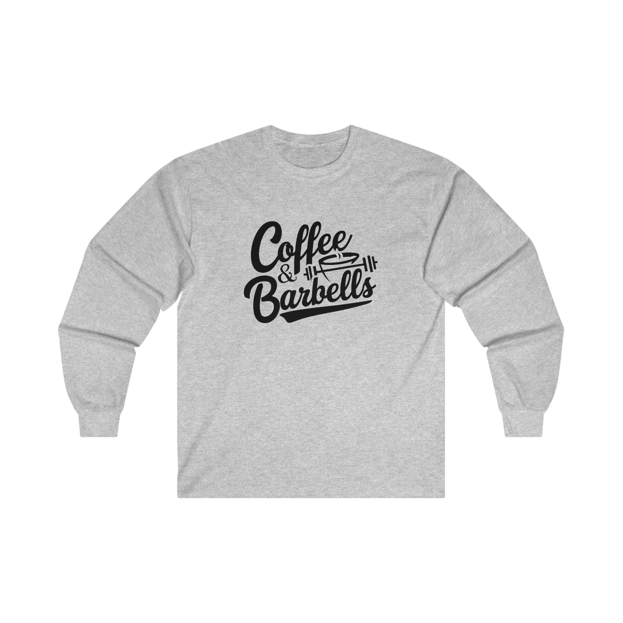 Coffee & Barbells - Unisex Ultra Cotton Long Sleeve Tee - Black Front Logo Plain Back