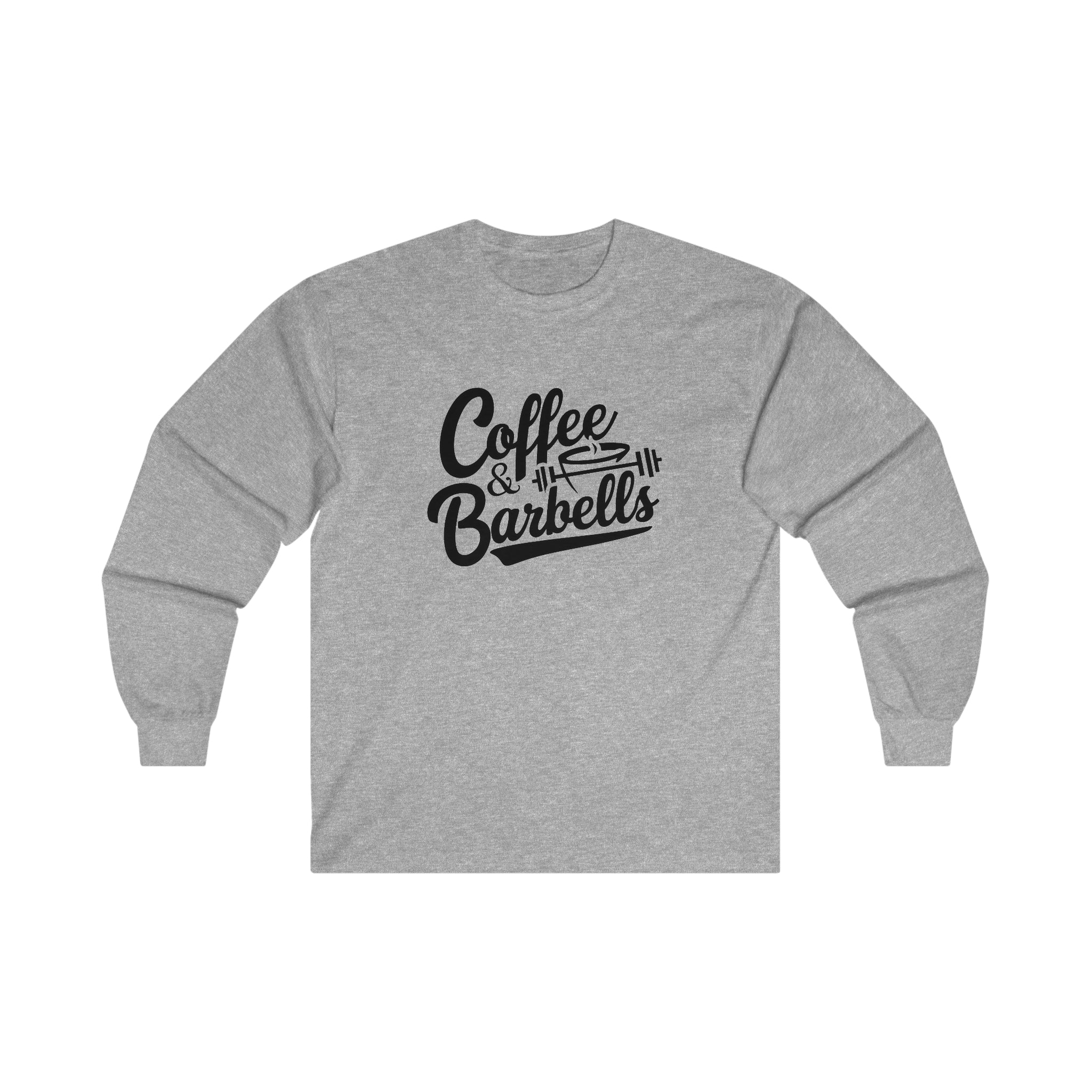 Coffee & Barbells - Unisex Ultra Cotton Long Sleeve Tee - Black Front Logo Plain Back