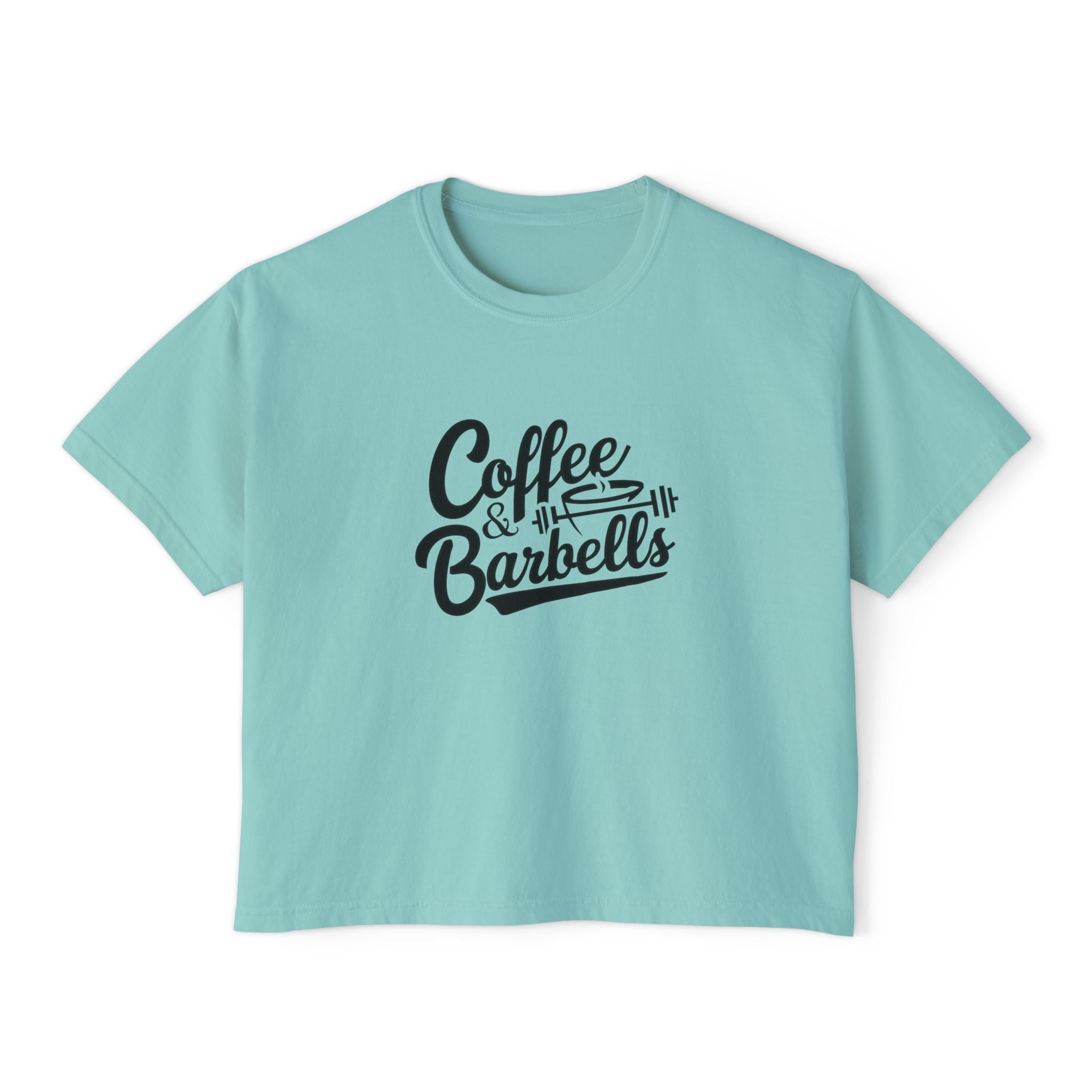 Coffee & Barbells - Women's Boxy Tee - Black Logo Front Plain Back