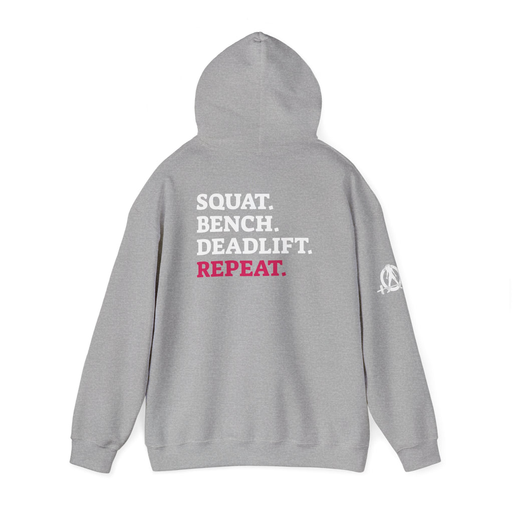 WWLW “Squat • Bench • Deadlift • Repeat” Hoodie - White Logo on Back