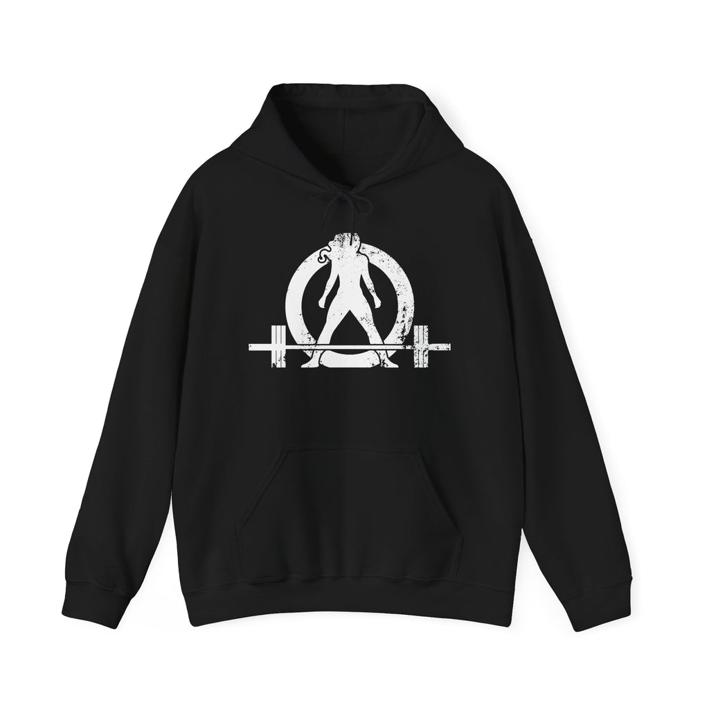 Unisex Heavy Blend Hooded Sweatshirt - Distressed White Logo - Plain Back (BEST SELLER)