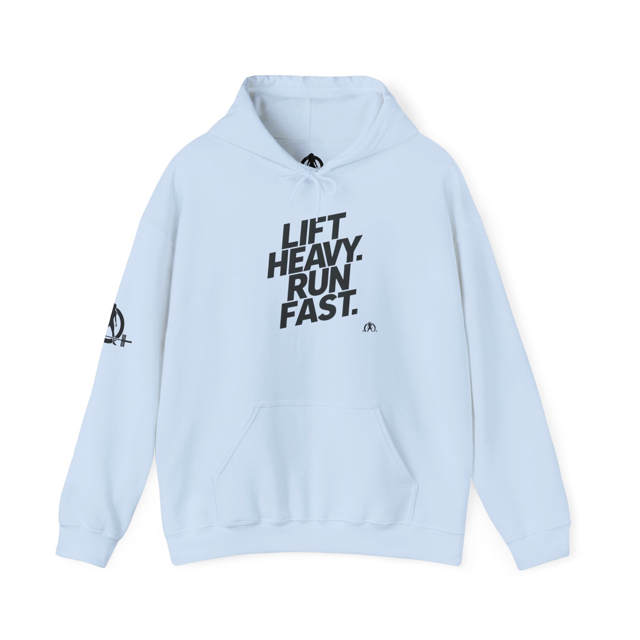 Lift Heavy Run Fast – Unisex Heavy Blend™ Hooded Sweatshirt (Front Black Logo) 🏋️‍♂️🏃‍♀️🖤