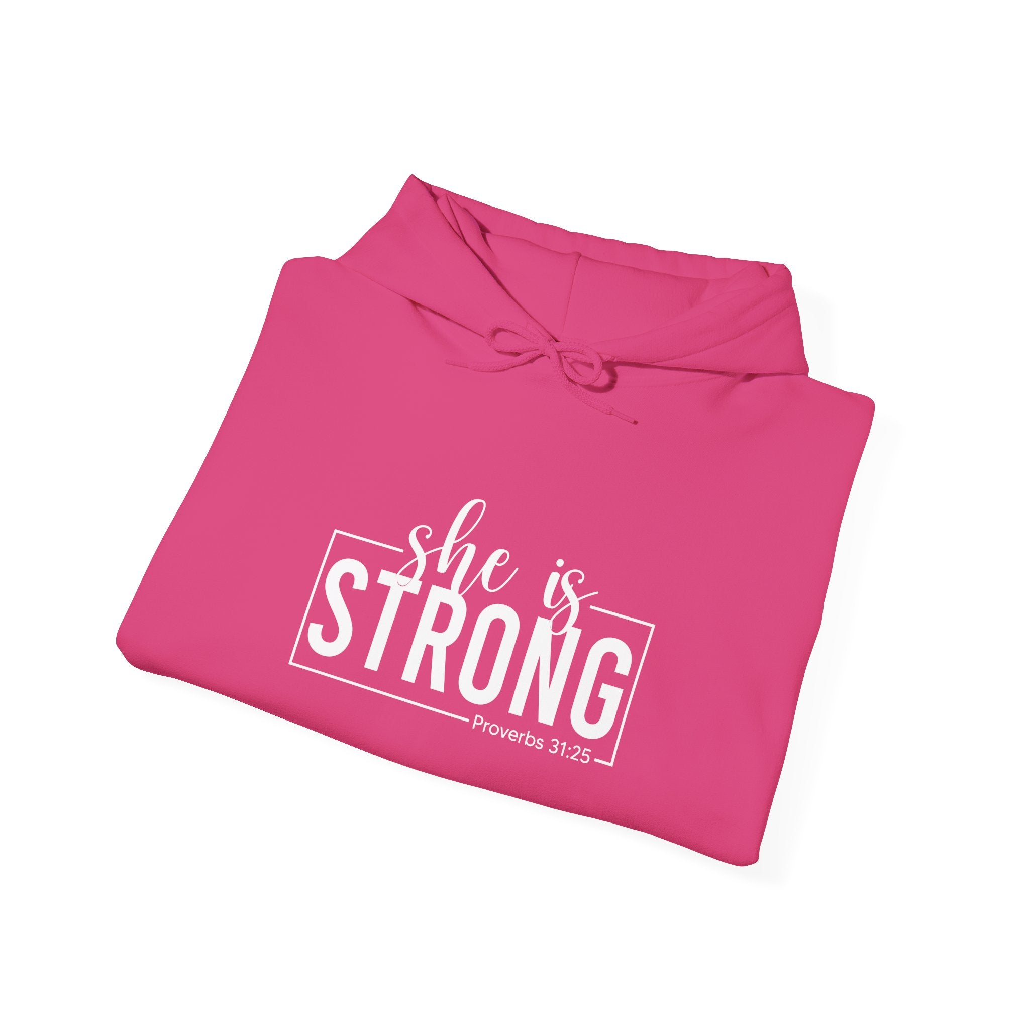 She is STRONG - Unisex Heavy Blend Hooded Sweatshirt - White Logo