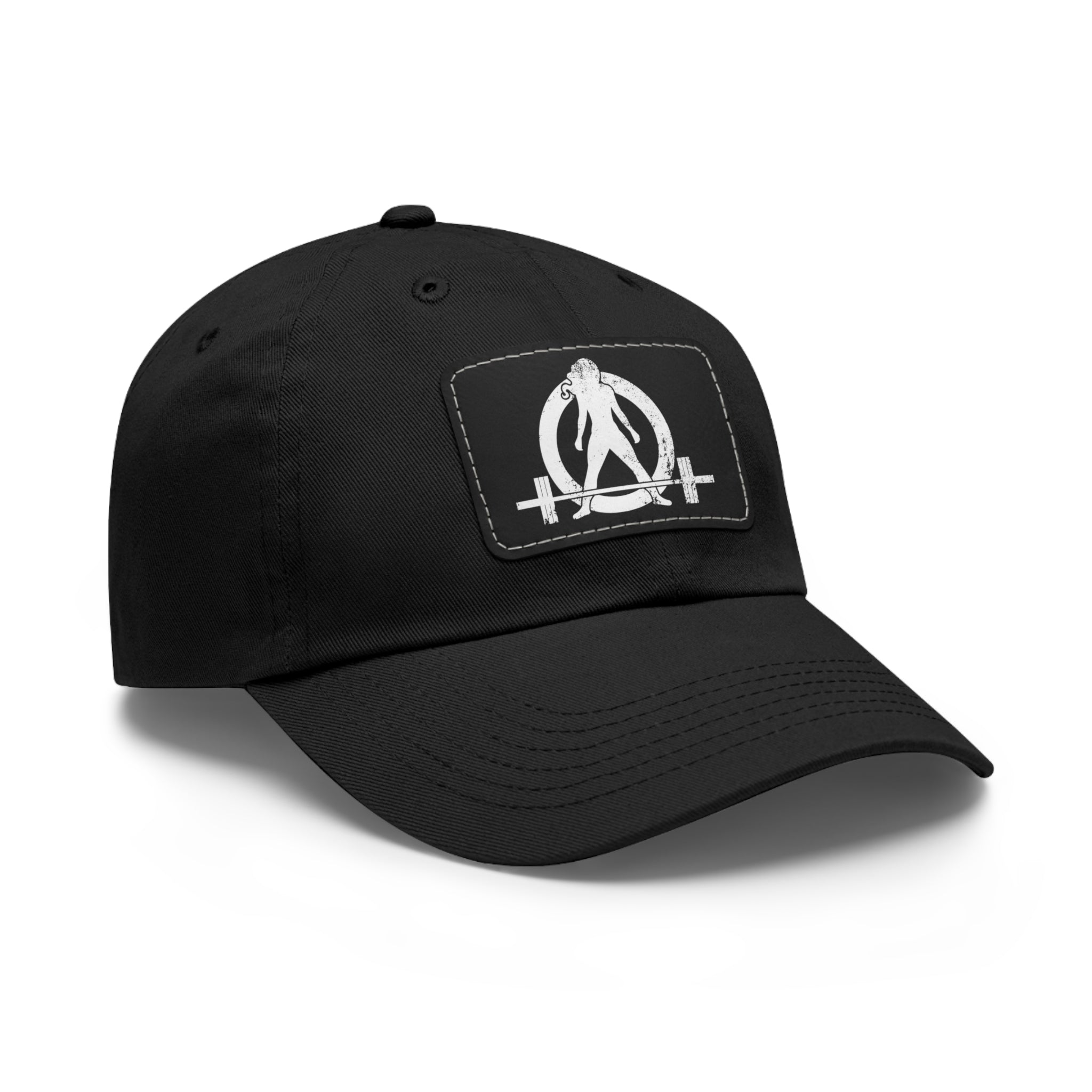Distressed - Dad Hat with Leather Patch (Rectangle) - White Font