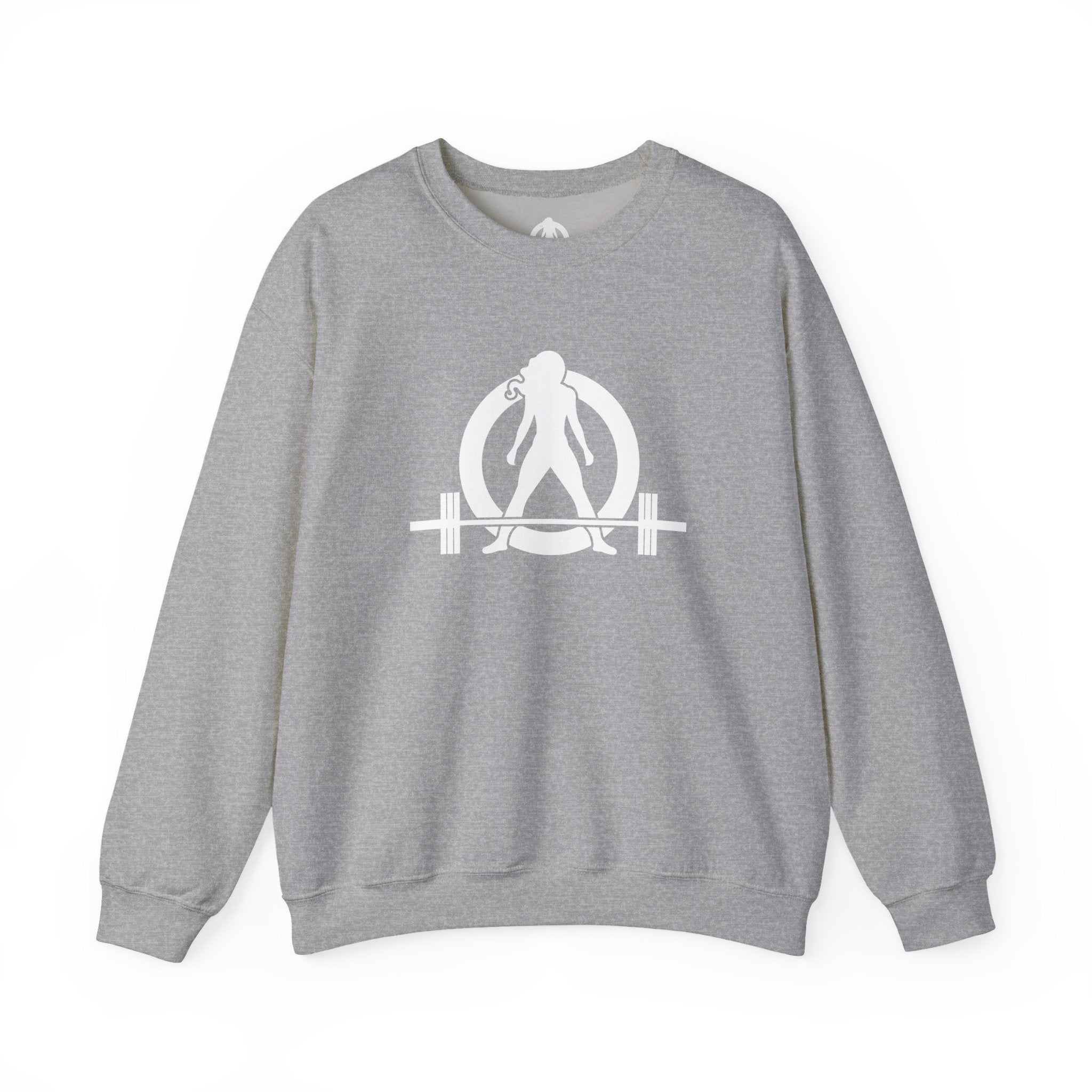 Lift Heavy Run Fast - Unisex Heavy Blend™ Crewneck Sweatshirt - White Logo Front & Back