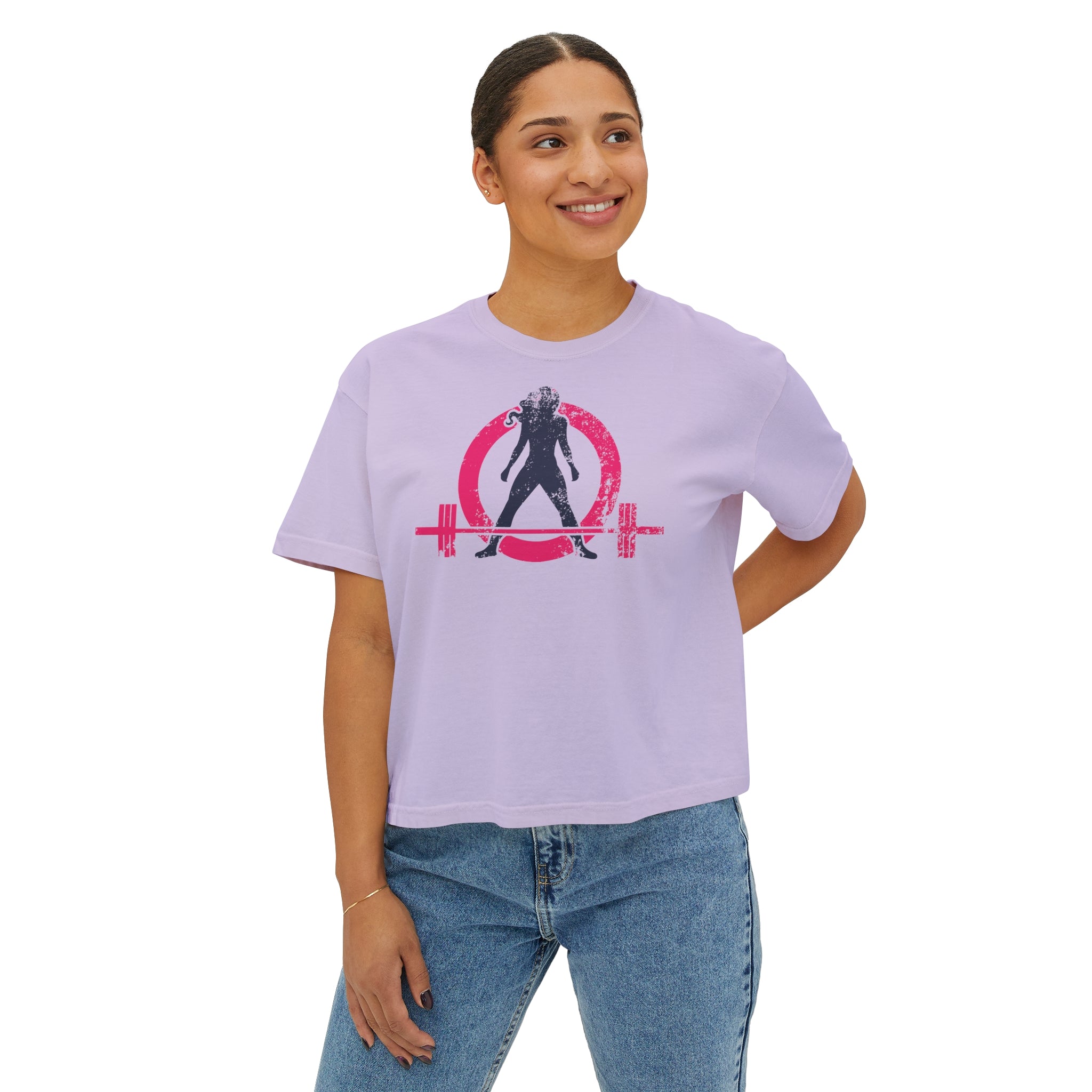 Women's Boxy Tee - Color Distressed Logo Front Plain Back