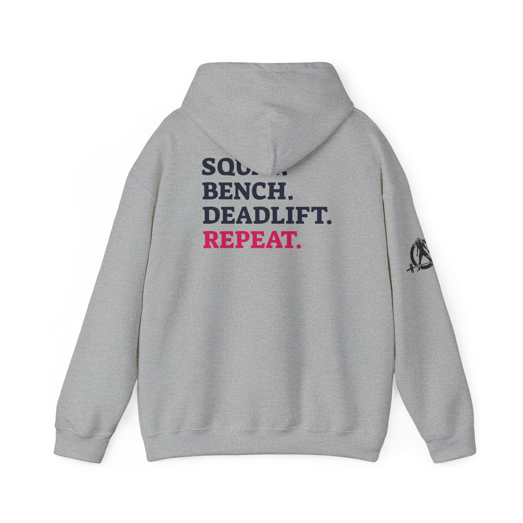 WWLW “Squat • Bench • Deadlift • Repeat” Hoodie - Black Logo Back