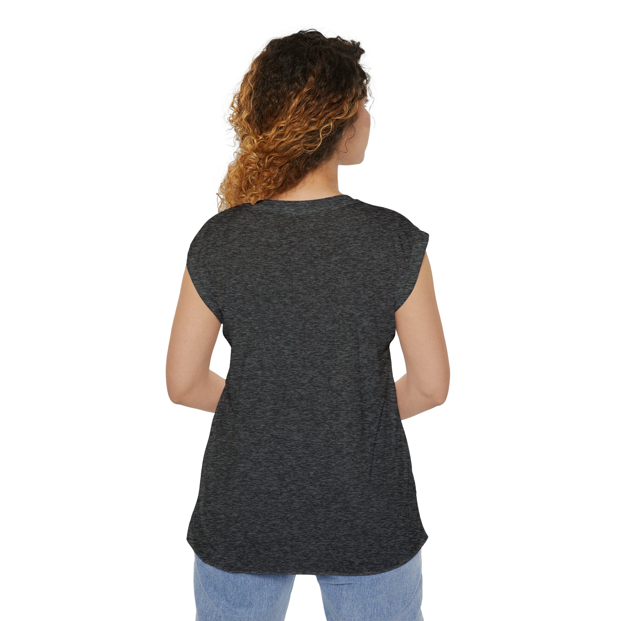 Women’s Flowy Rolled Cuffs Muscle Tee - Light Distressed Logo