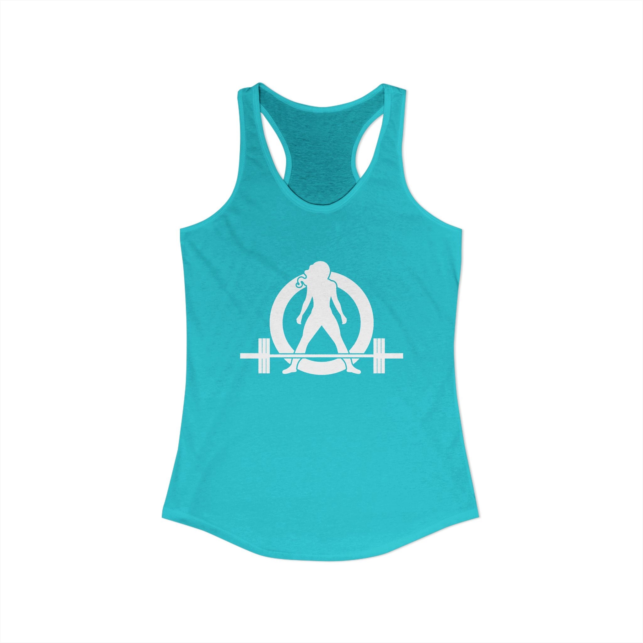Lift Heavy - Run Fast - Racer Back Tank Top - Women's Ideal Racerback Tank (White Front & Back Logo)