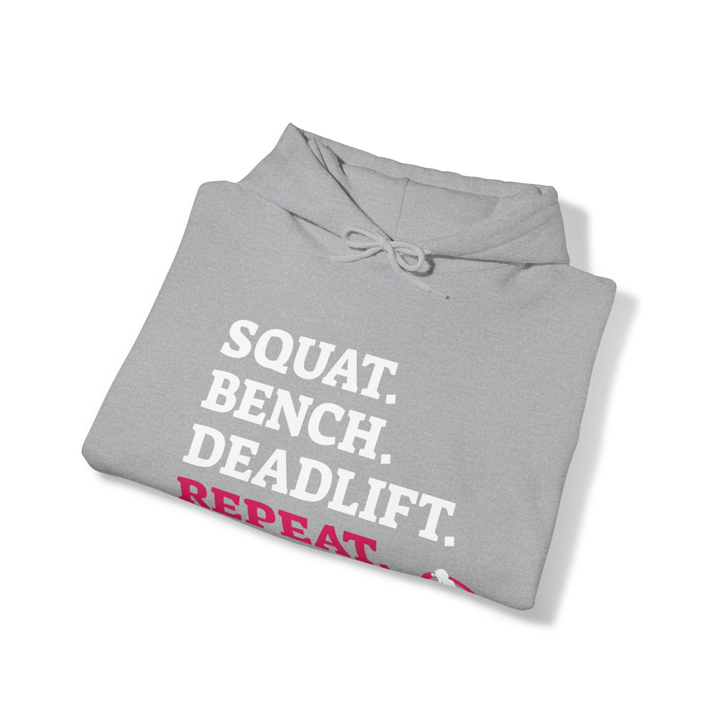 Squat Bench Deadlift Repeat - Unisex Heavy Blend Hooded Sweatshirt - Dark WWLW Logo - Pink - Plain Black