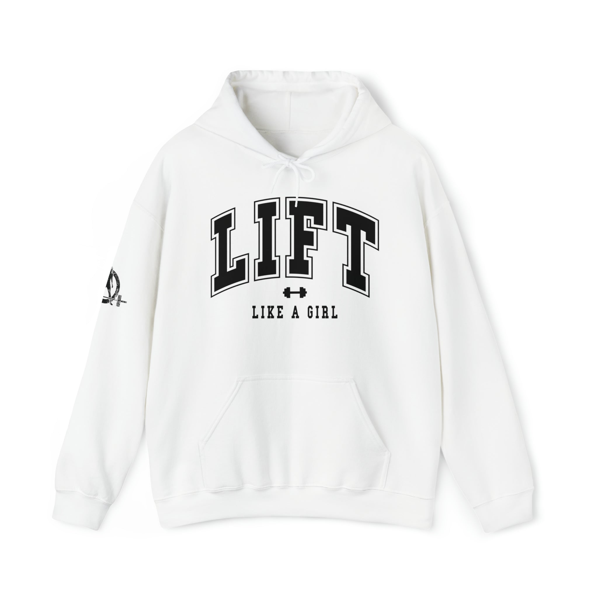 Lift Like.A Girl - Unisex Heavy Blend Hooded Sweatshirt - Black Logo on Front & Right Sleeve