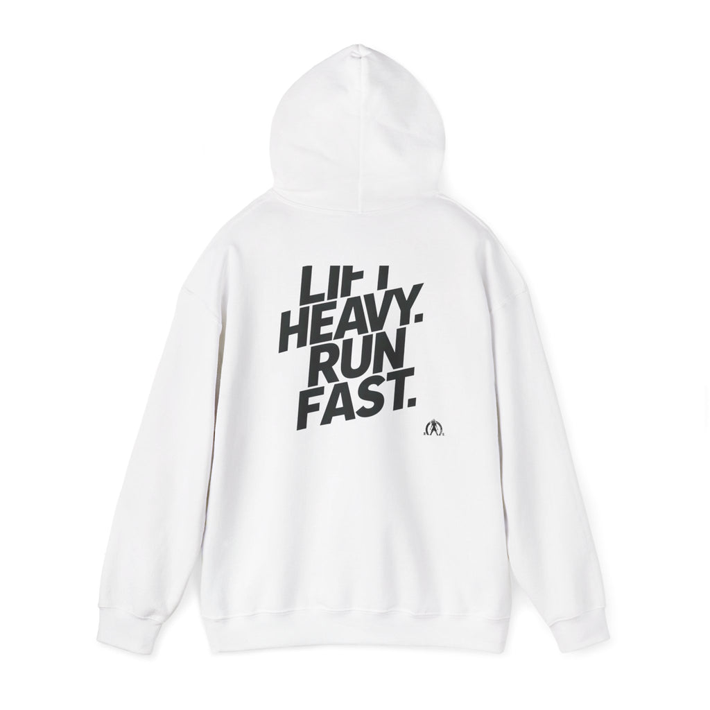 Lift Heavy Run Fast - Unisex Heavy Blend Hooded Sweatshirt  - Front & Back Black Logo