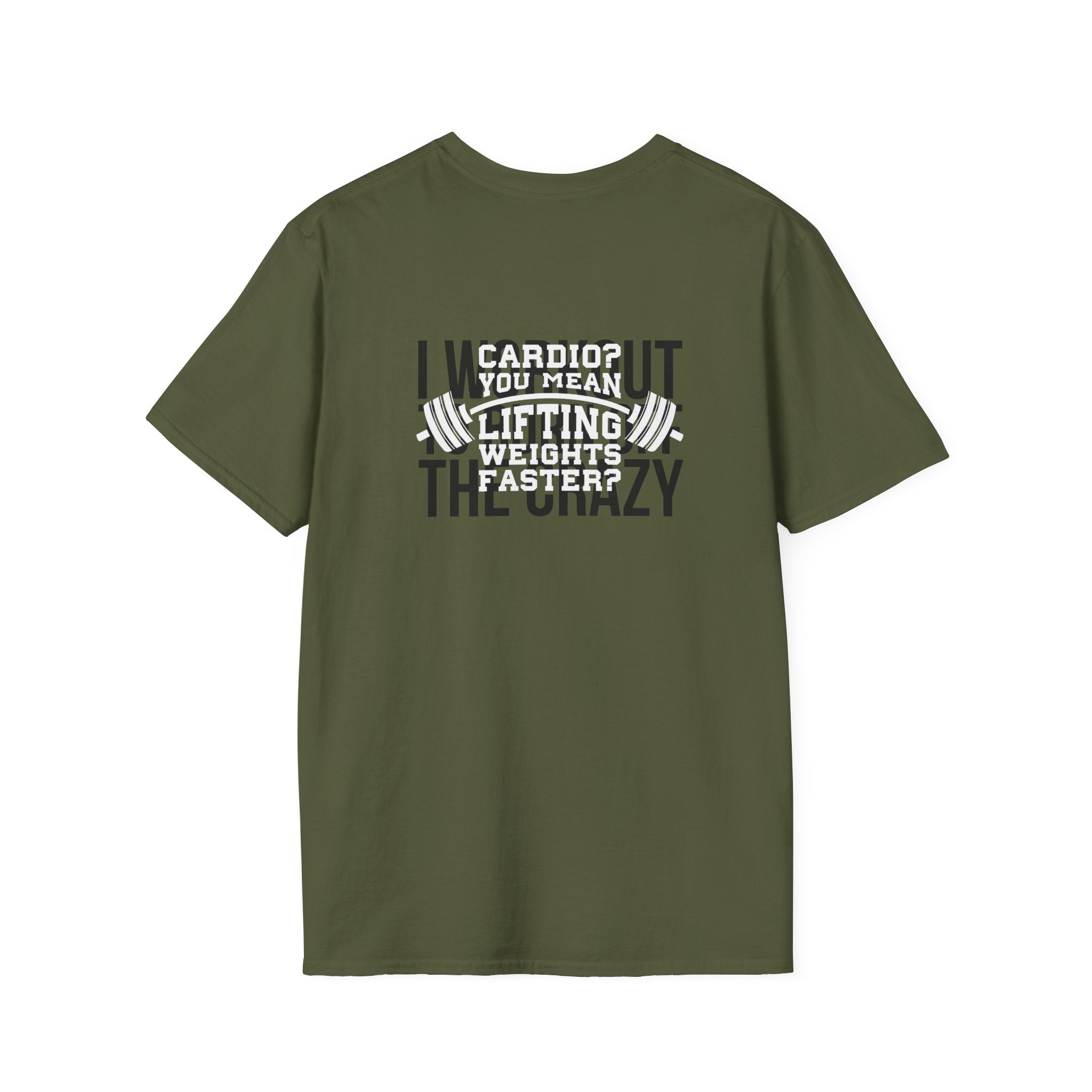 Cardio = Lift Weights Faster - Unisex Softstyle T-Shirt - Logo Front & Back