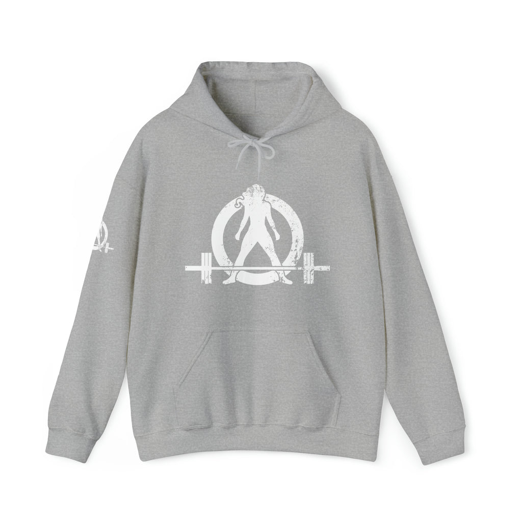 Squat Bench Deadlift Repeat - Unisex Heavy Blend Hooded Sweatshirt - Dark White Logo - Pink - SBDR on BACK