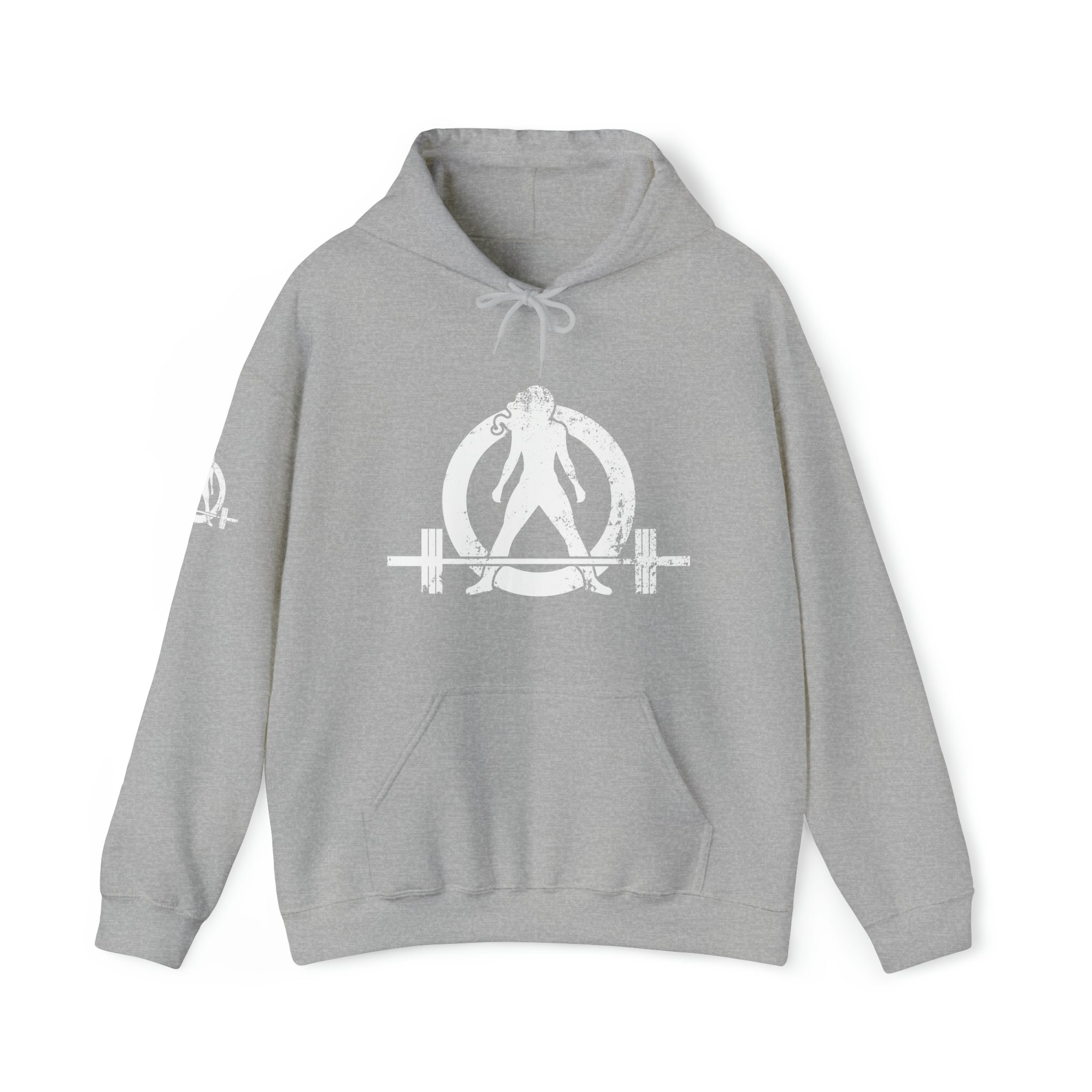 Squat Bench Deadlift Repeat - Unisex Heavy Blend Hooded Sweatshirt - Dark White Logo - Pink - SBDR on BACK