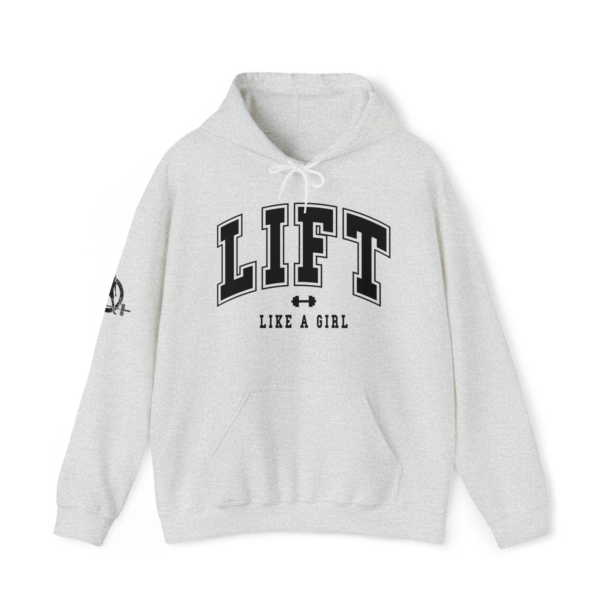 Lift Like.A Girl - Unisex Heavy Blend Hooded Sweatshirt - Black Logo on Front & Right Sleeve
