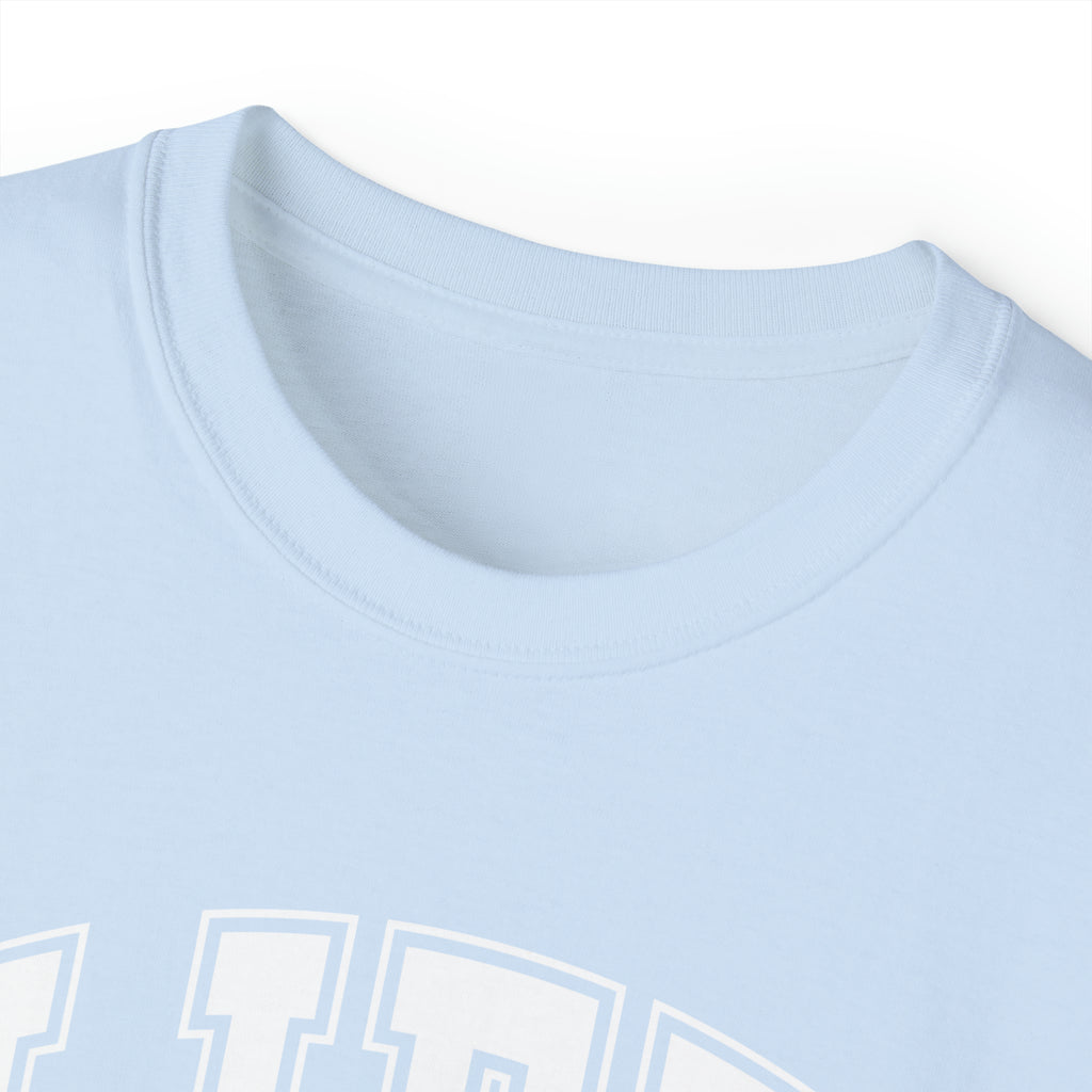 Lift Like A Girl - Unisex Ultra Cotton Tee - Front White Logo - Plain Back