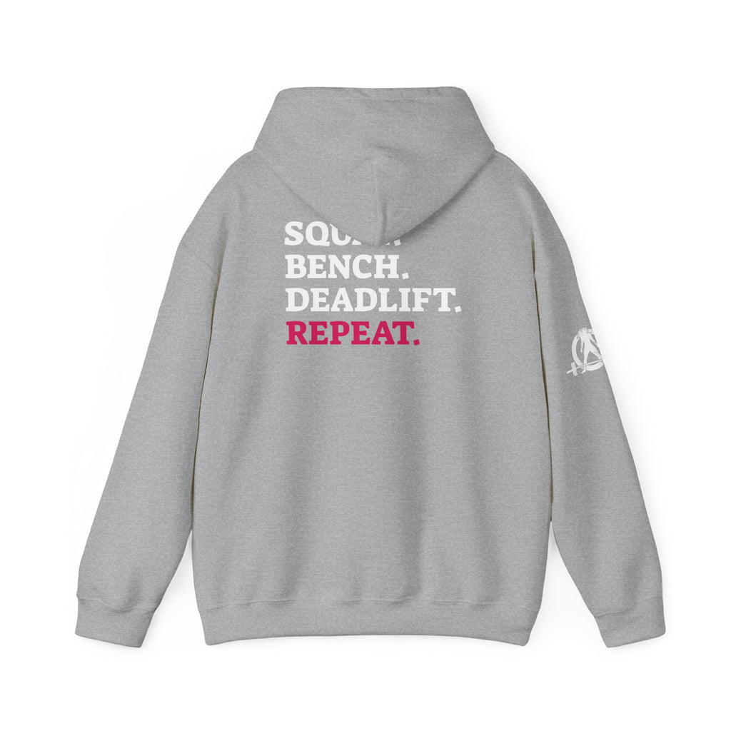 WWLW “Squat • Bench • Deadlift • Repeat” Hoodie - White Logo on Back