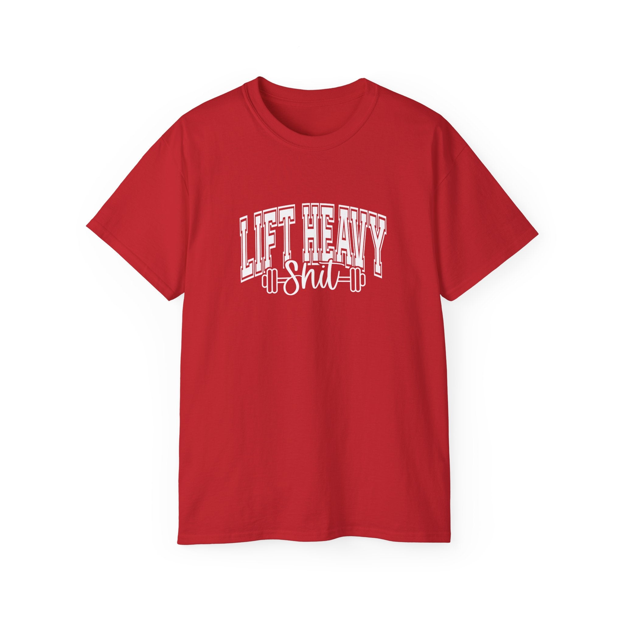 Lift Heavy Shit - Unisex Ultra Cotton Tee - Front White Logo - Plain Back