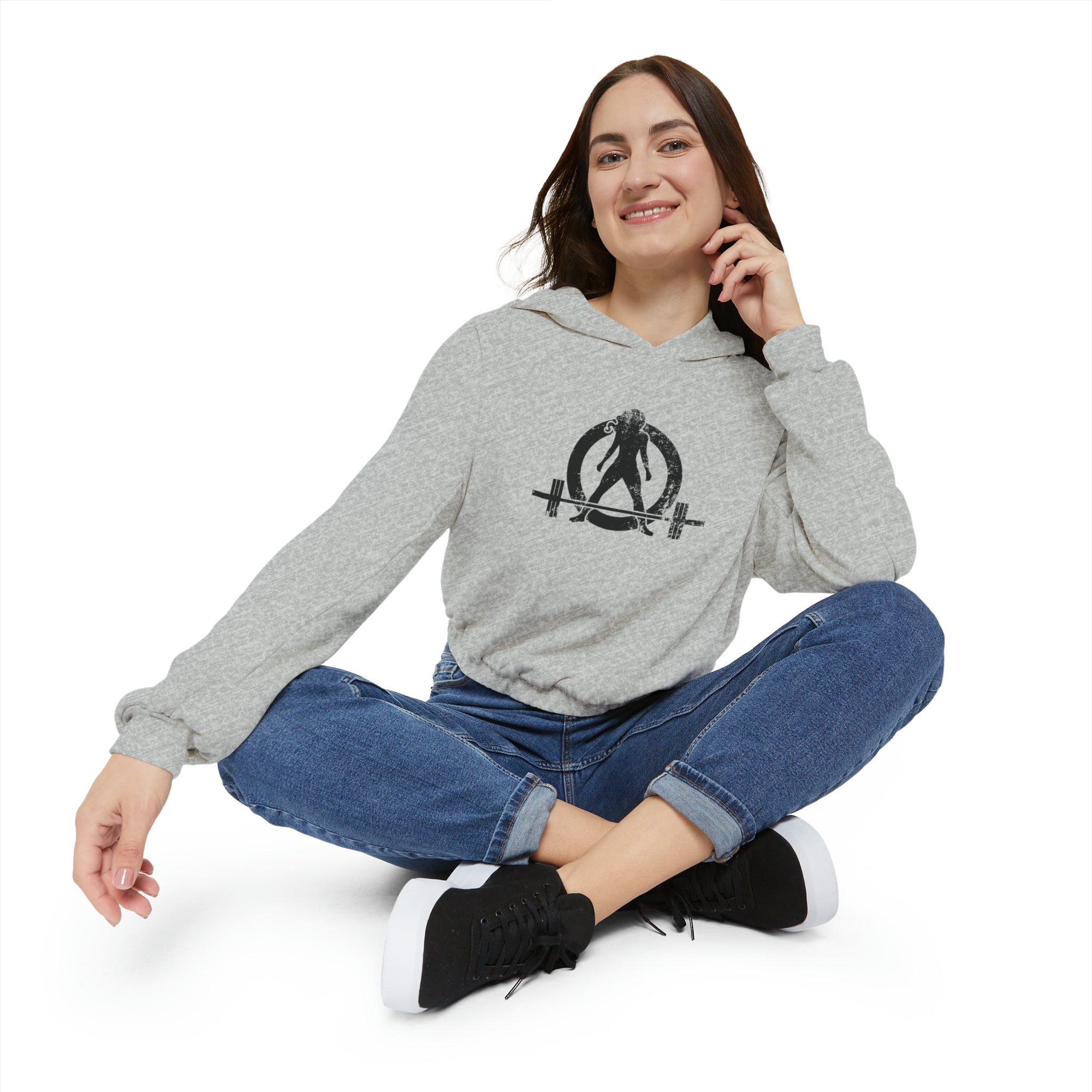 Women's Cinched Bottom Hoodie - Black Distressed Logo