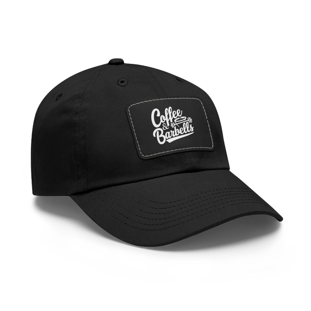 Coffee & Barbells - Dad Hat with Leather Patch (Rectangle) - White Font
