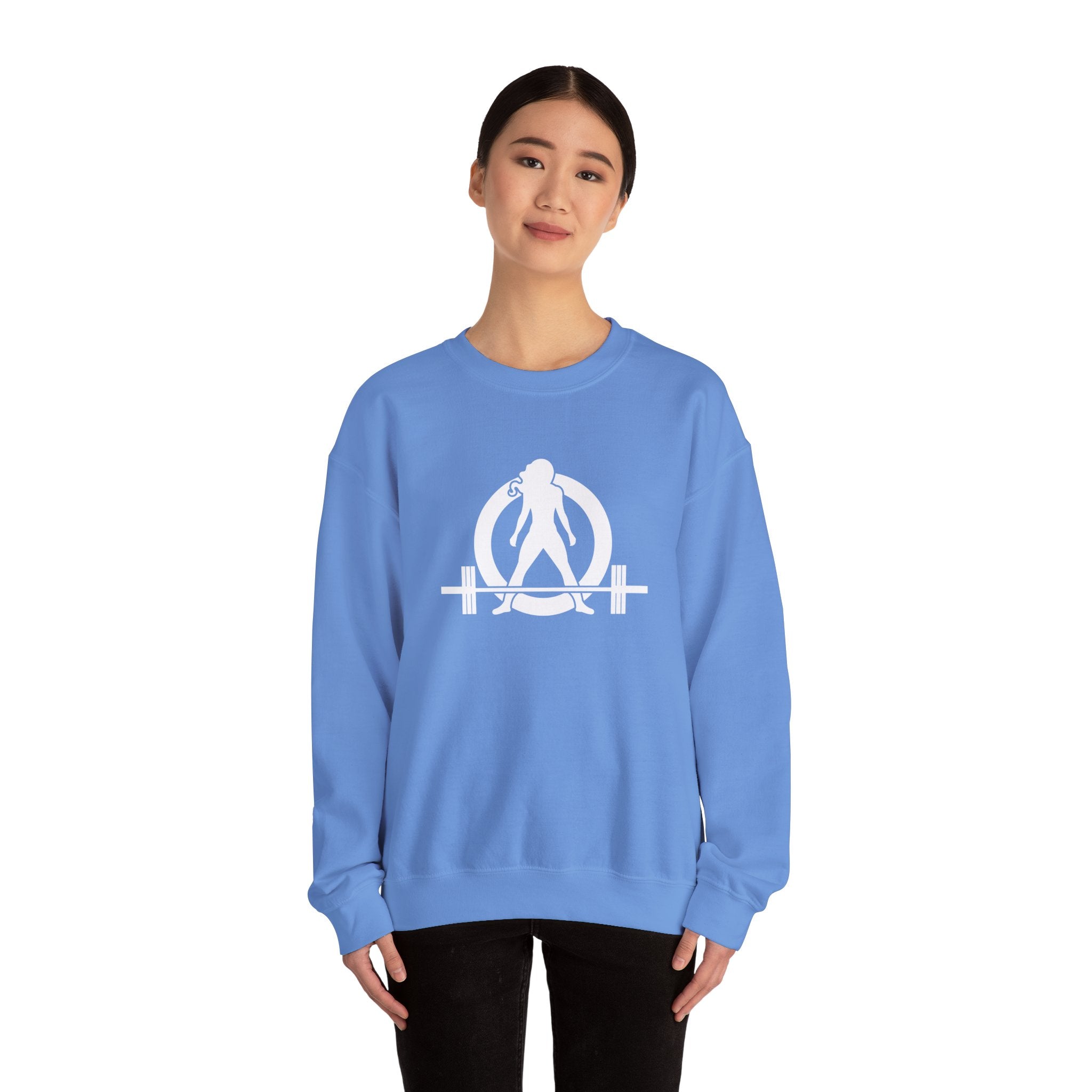 Lift Heavy Run Fast - Unisex Heavy Blend™ Crewneck Sweatshirt - White Logo Front & Back