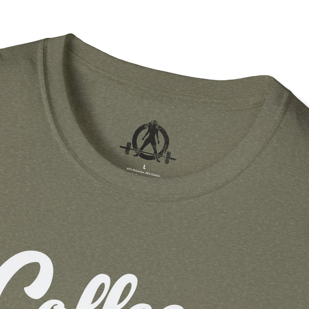 Coffee & Barbells - Unisex Softstyle T-Shirt - White Print on Front Plain Back